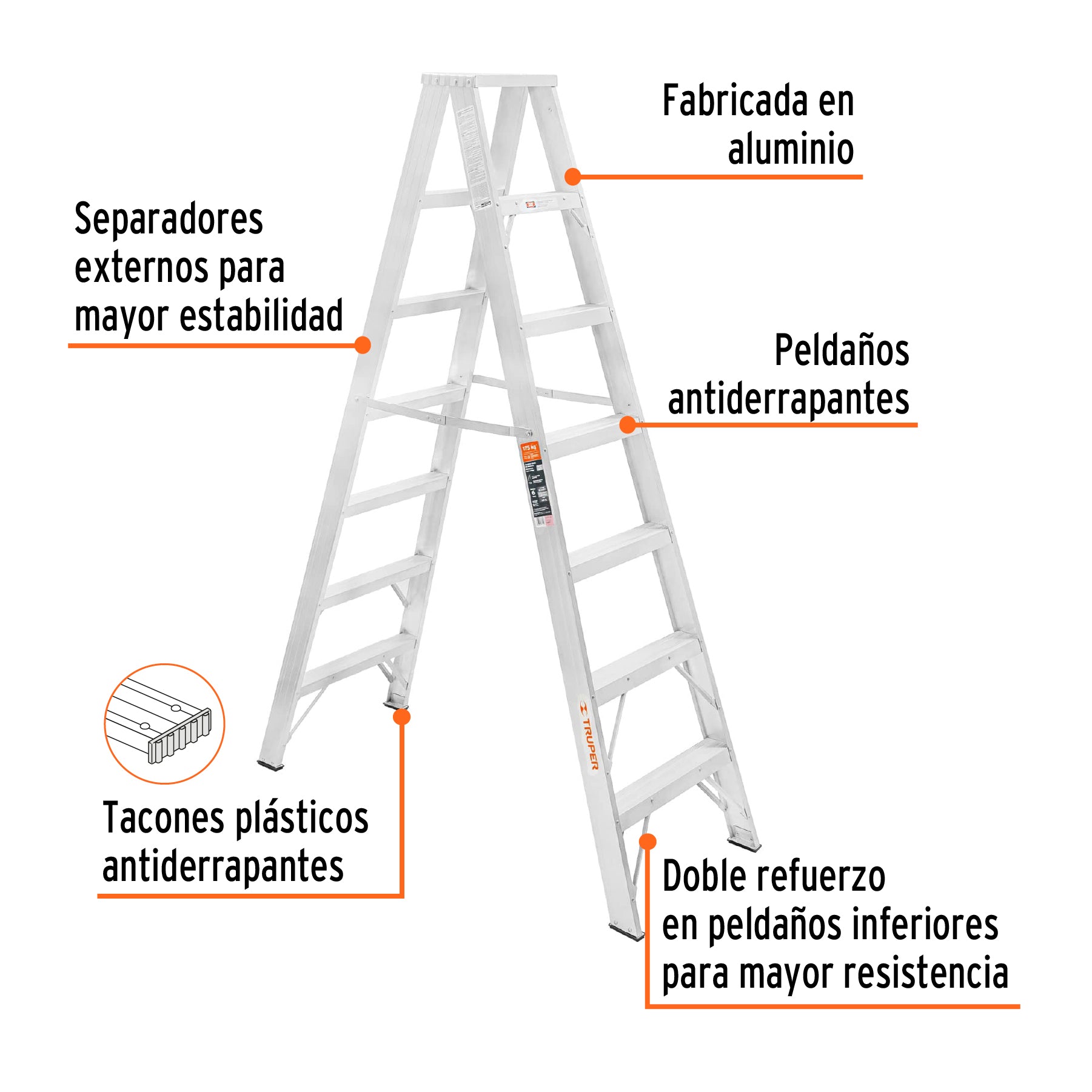 Escalera de tijera doble, tipo ll, 6 escalones
