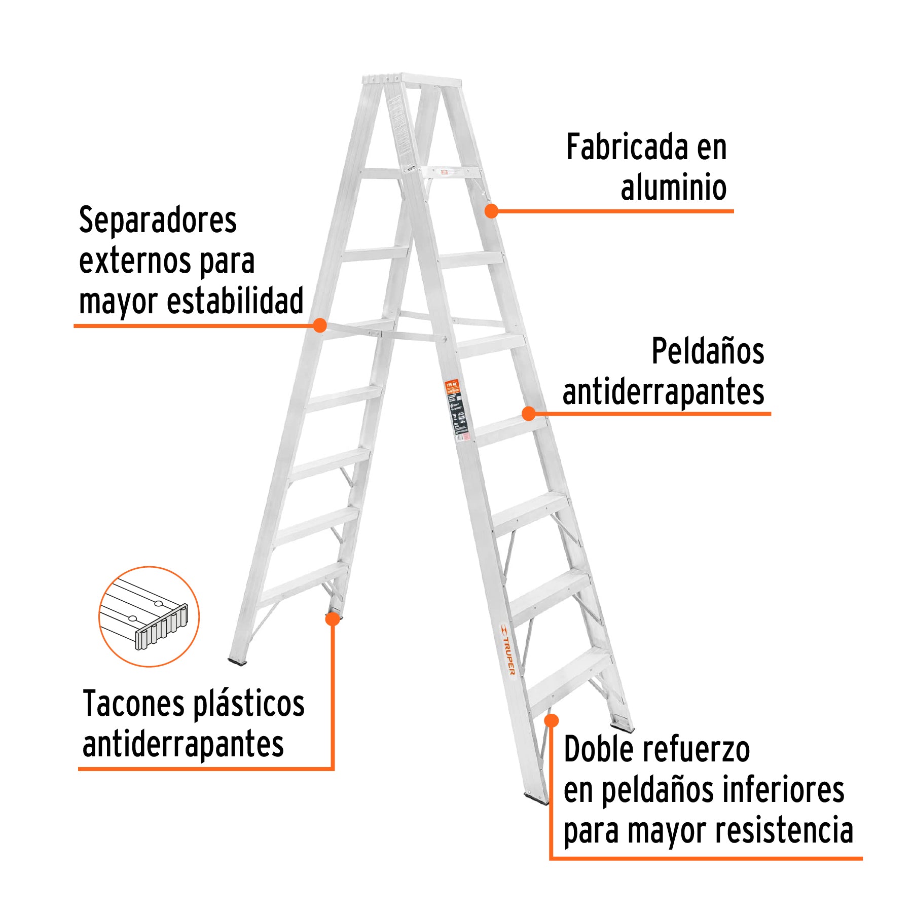 Escalera de tijera doble, tipo ll, 7 escalones