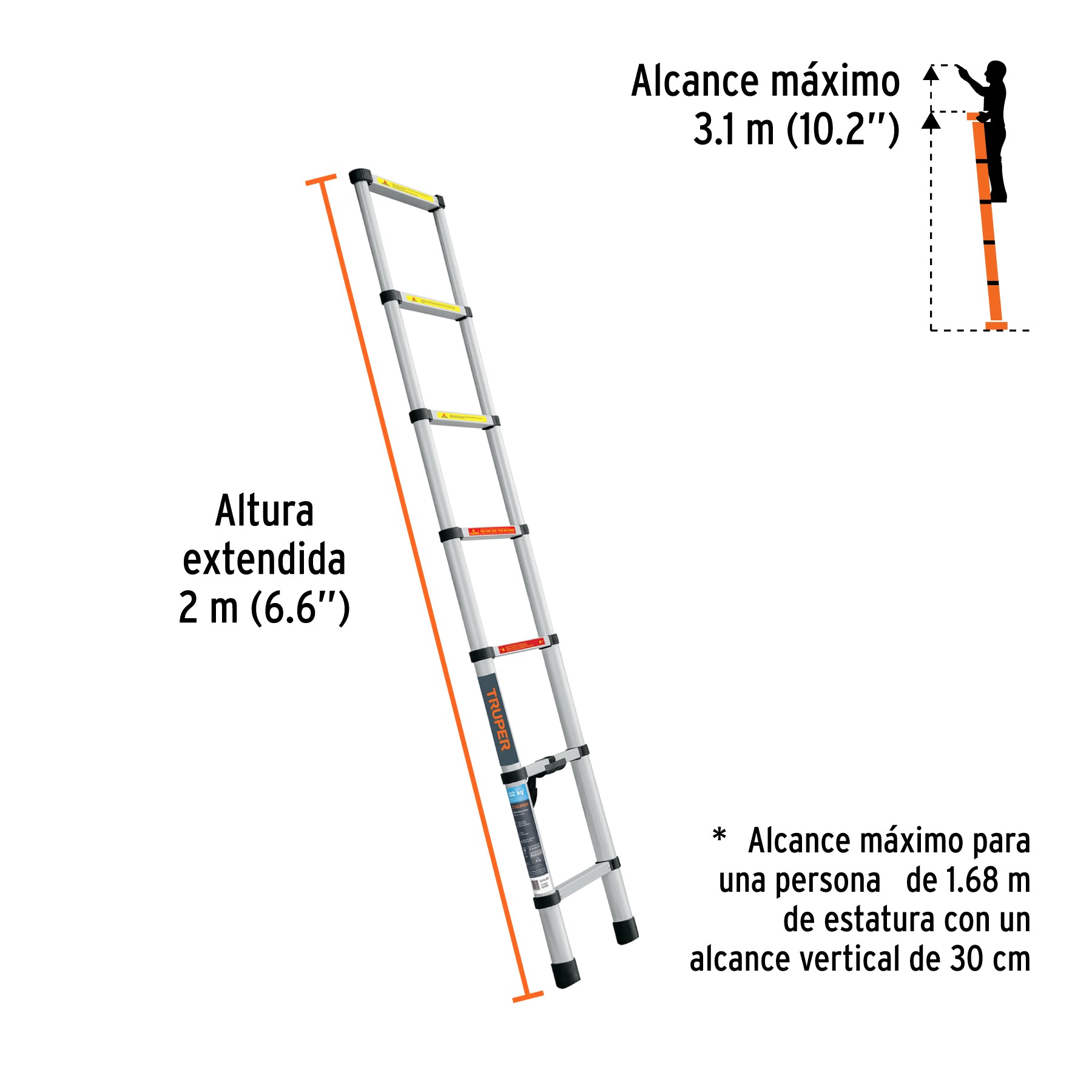 Escalera telescópica, 7 peldaños, tipo II, capacidad 175kg