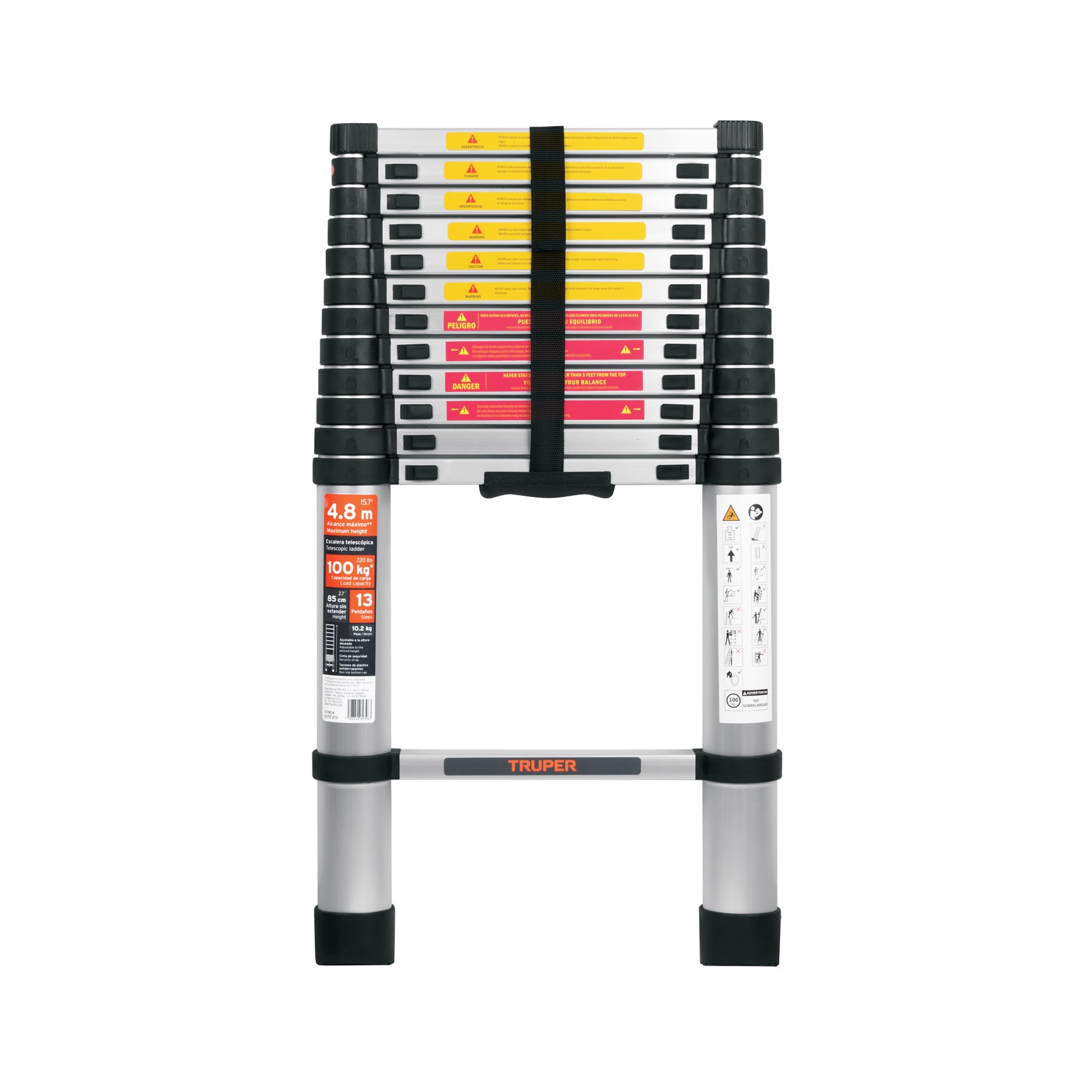 Escalera telescópica,13 peldaños, tipo II, capacidad 175kg
