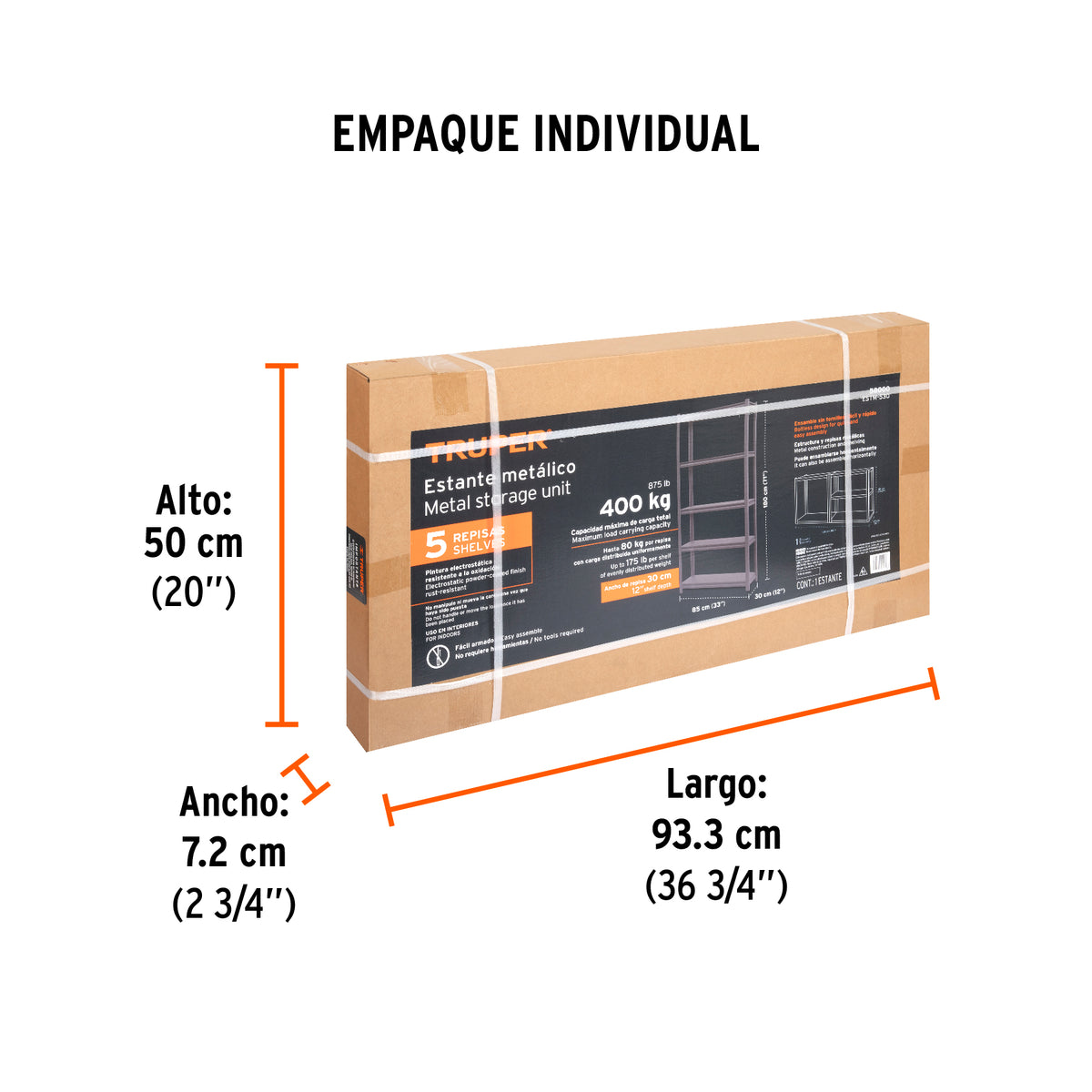 Estante metálico 5 repisas capacidad 80 Kg,180x30x85, TRUPER