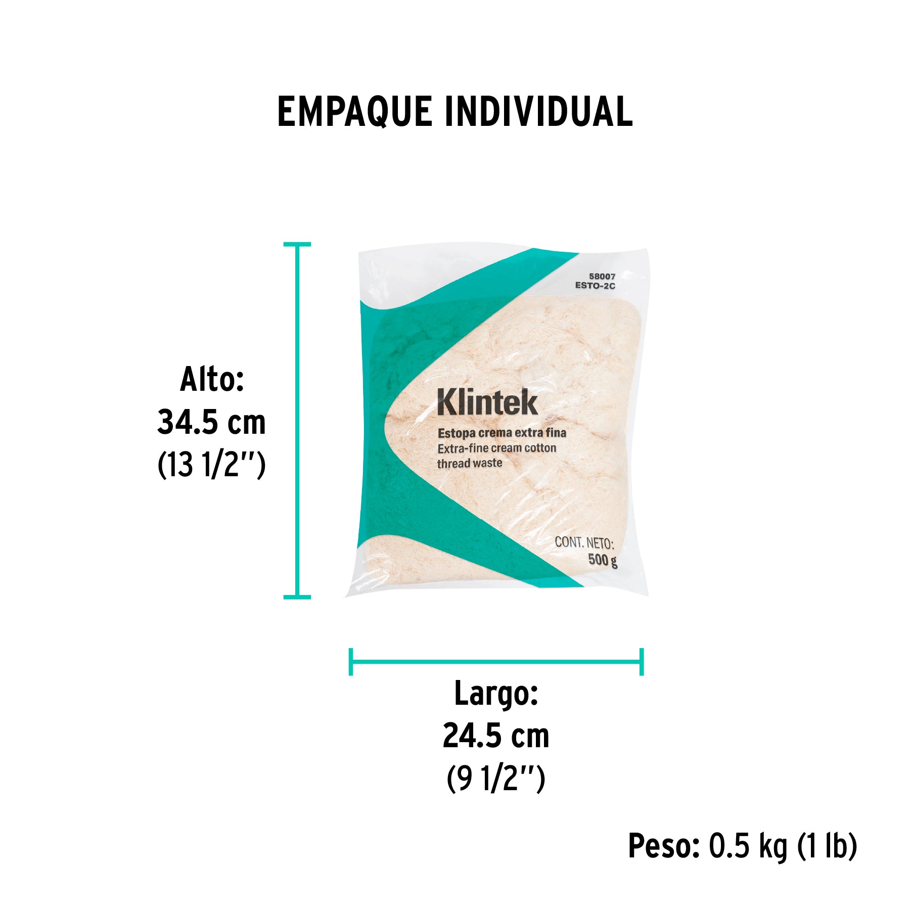 Bolsa de 1/2 kg de estopa color crema, KLINTEK