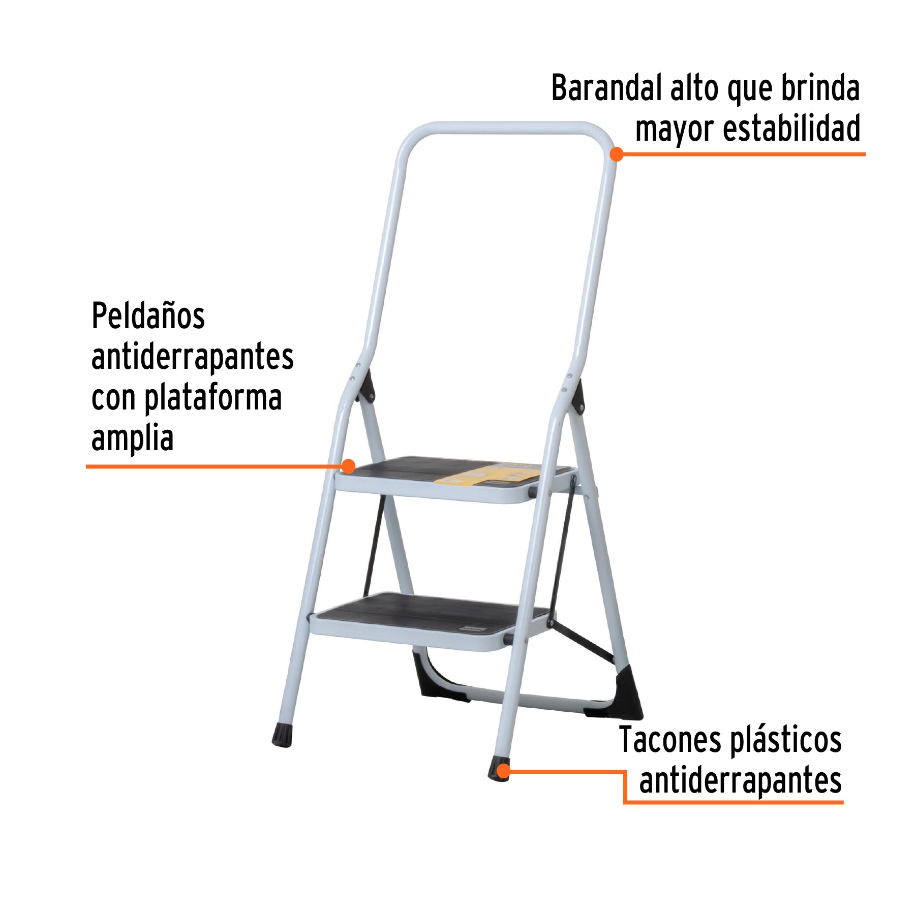 Escalerilla tubular, plegable, 2 peldaños con barandal(DESC)