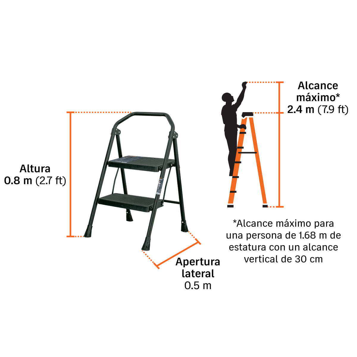 Escalera tubular, plegable, 2 peldaños, Truper