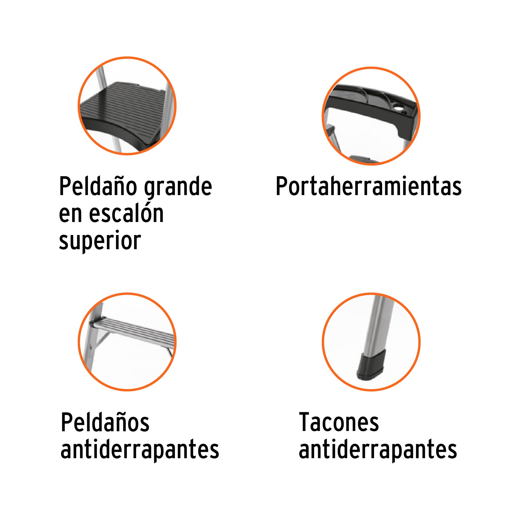 Escalera tubular, plegable, 3 peldaños, aluminio