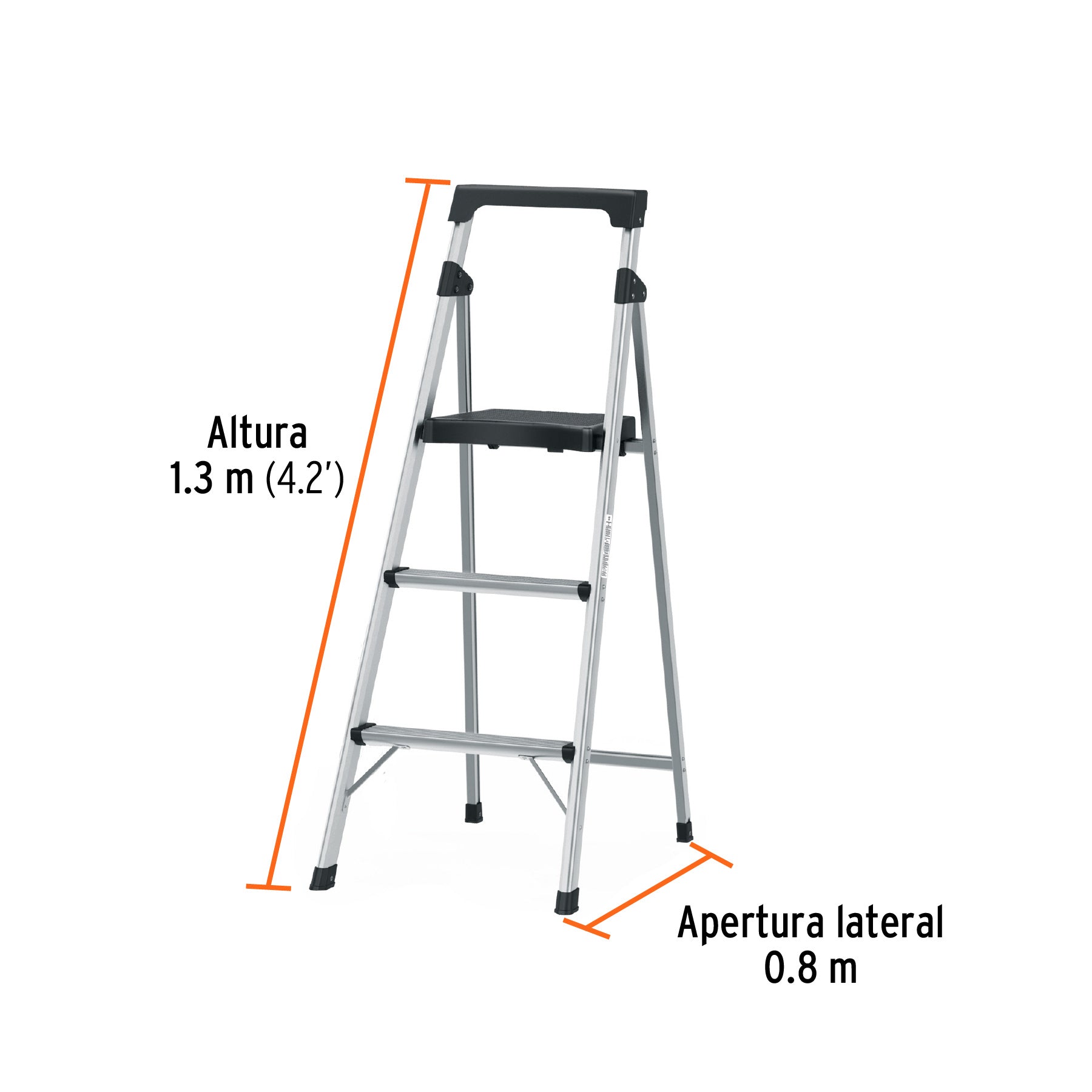 Escalera tubular, plegable, 3 peldaños, aluminio