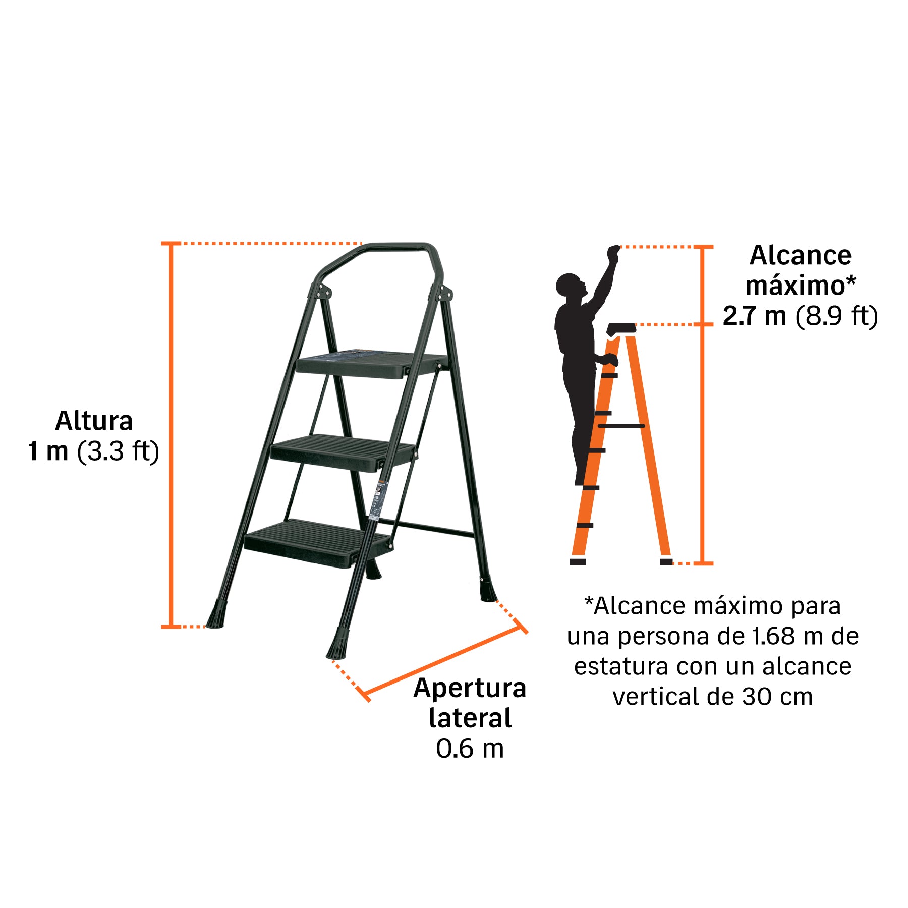 Escalera tubular, plegable, 3 peldaños, Truper