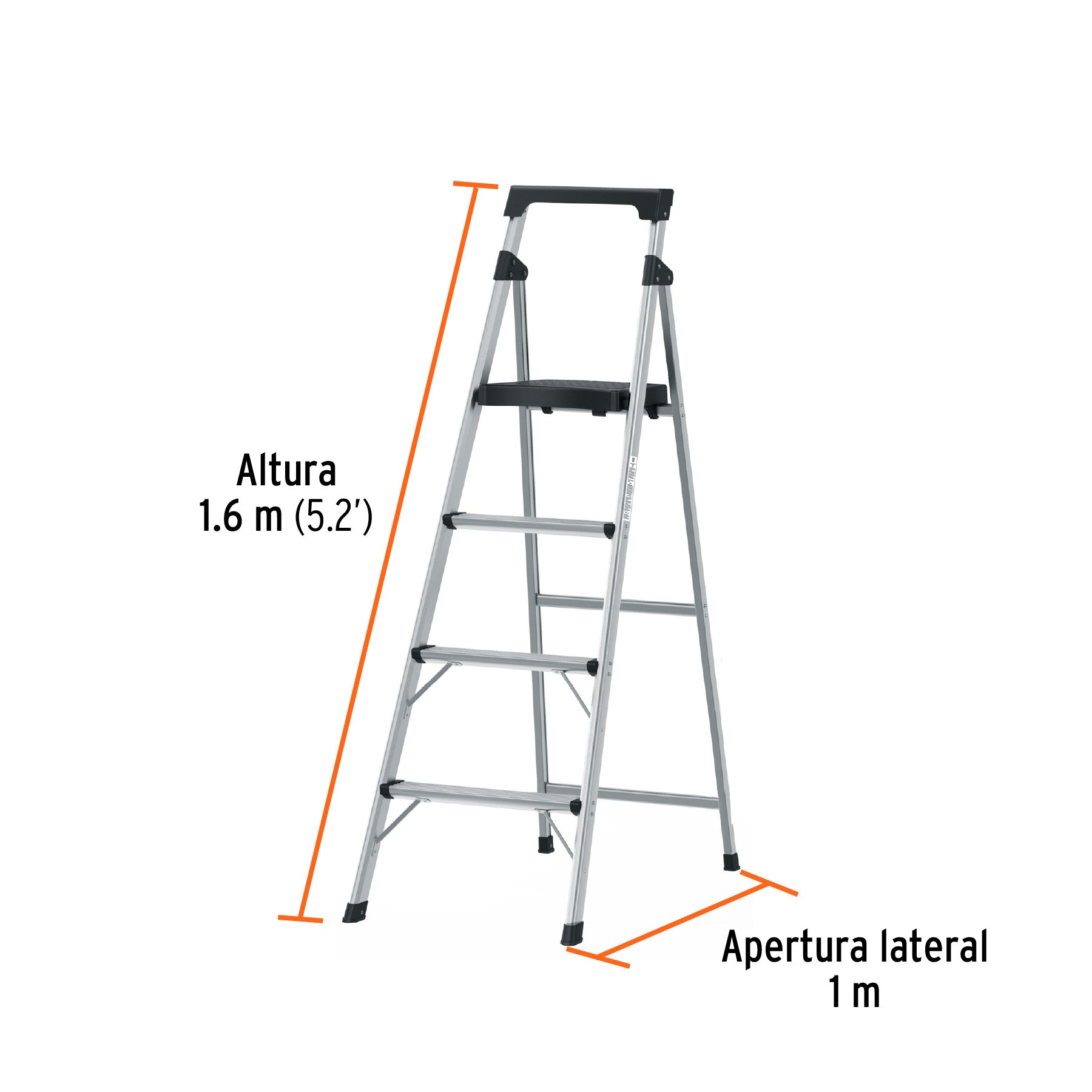 Escalera tubular, plegable, 4 peldaños, aluminio