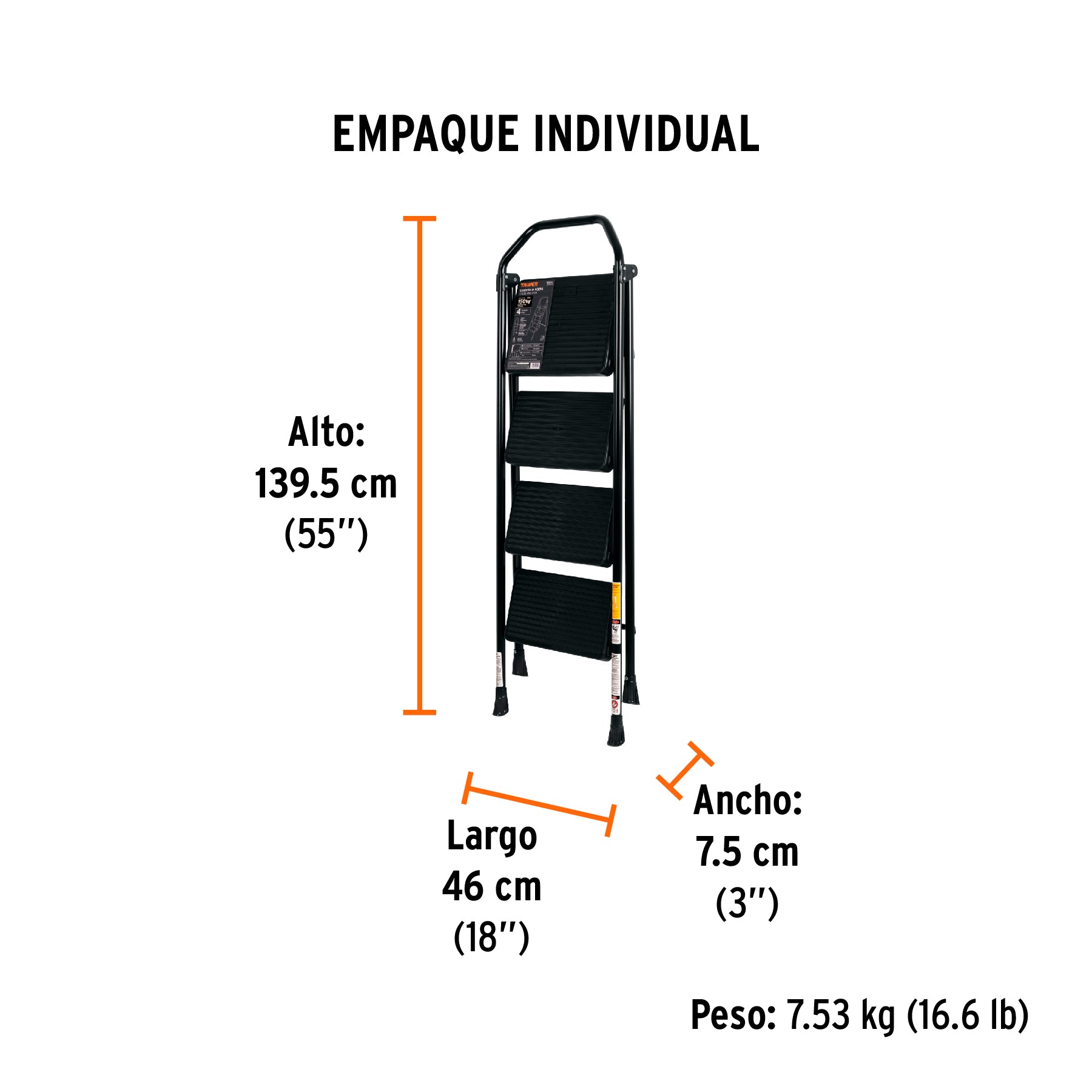 Escalera tubular, plegable, 4 peldaños, Truper