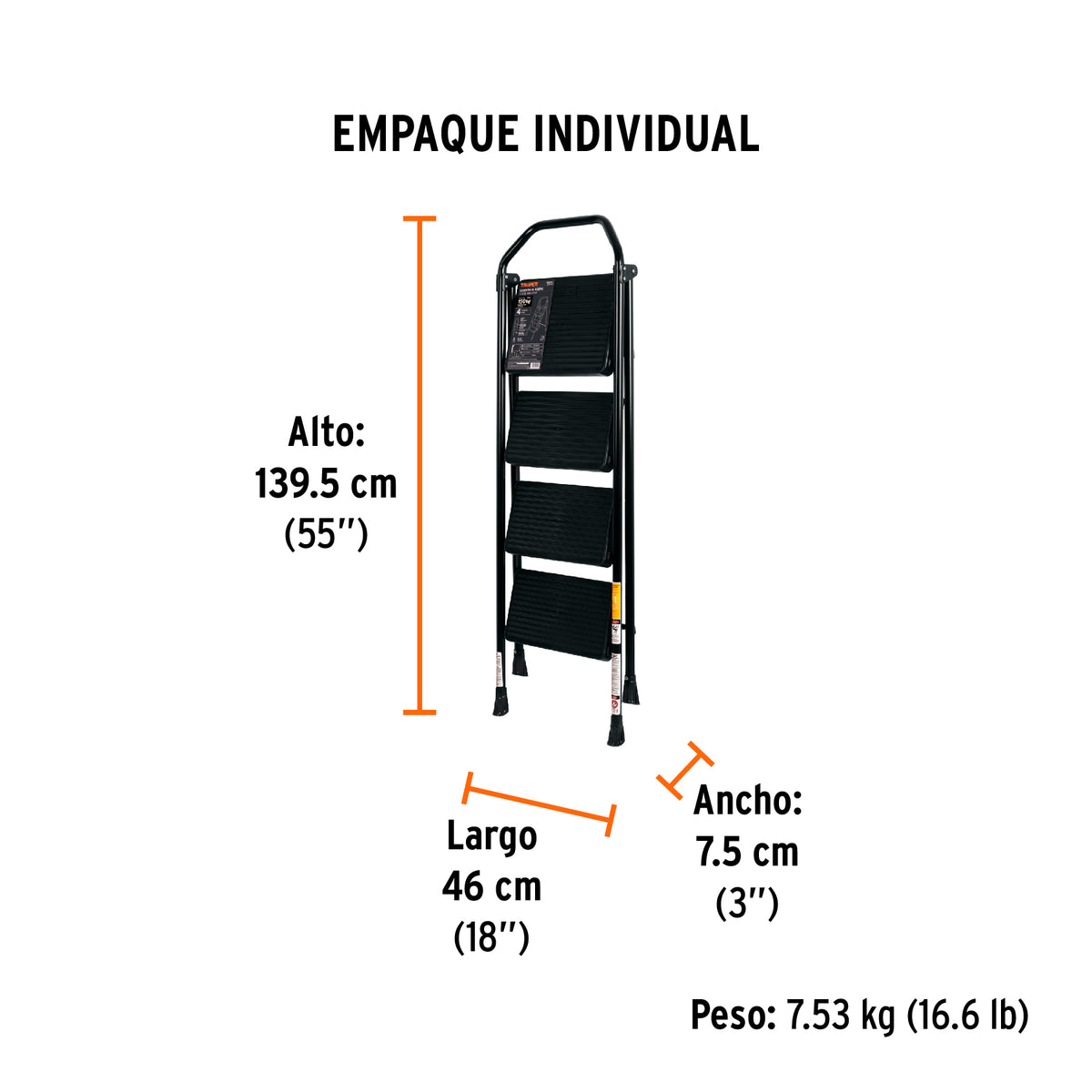 Escalera tubular, plegable, 4 peldaños, Truper