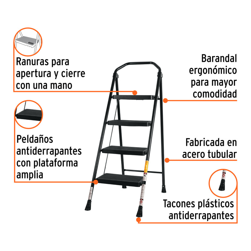 Escalera tubular, plegable, 4 peldaños, Truper