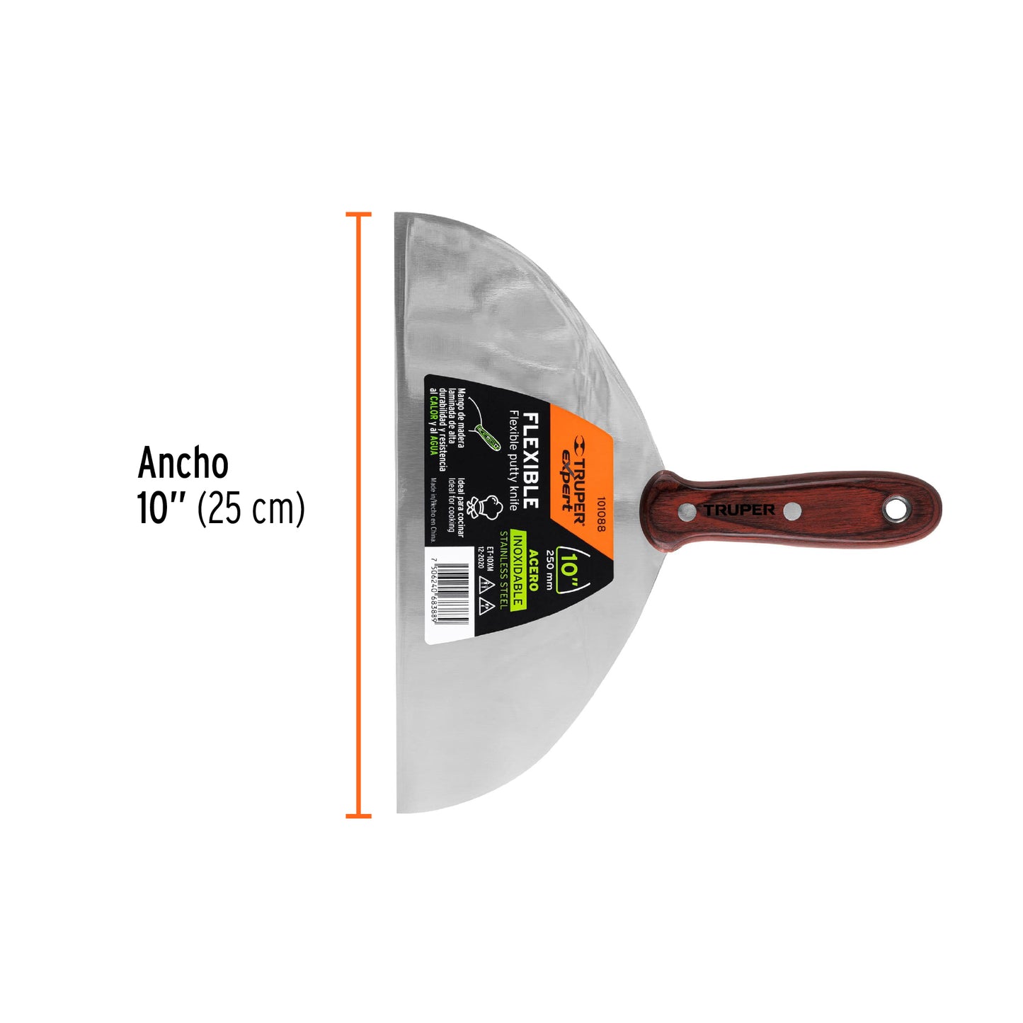 Espátula 10', acero inoxidable, mango madera, Truper Expert