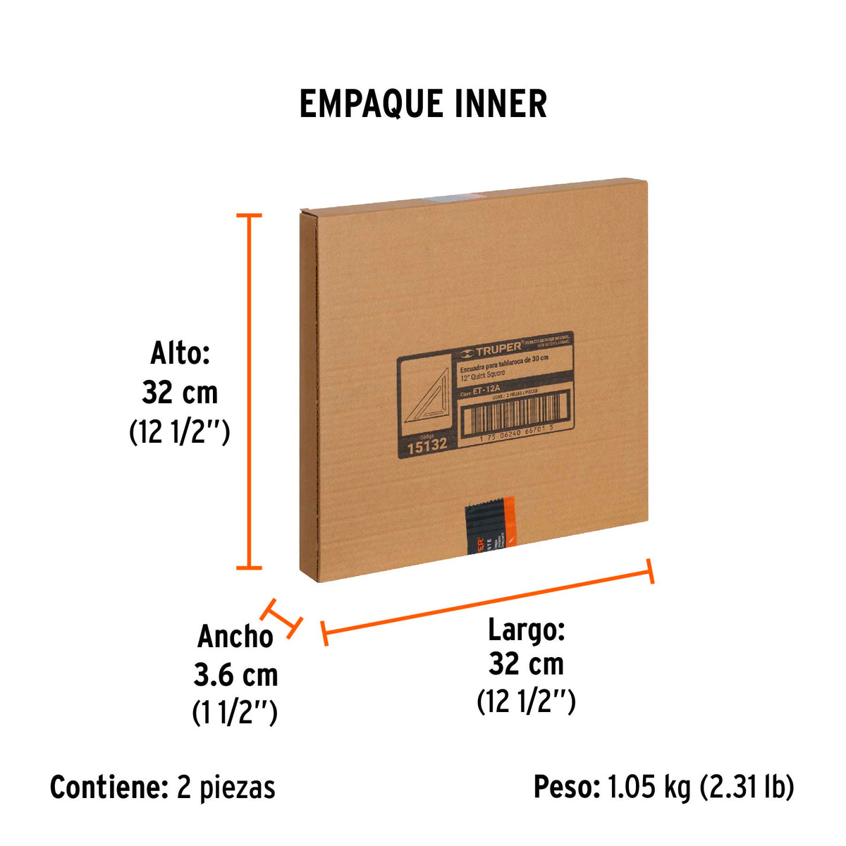 Escuadra de aluminio para tablaroca, 12" (305 mm)