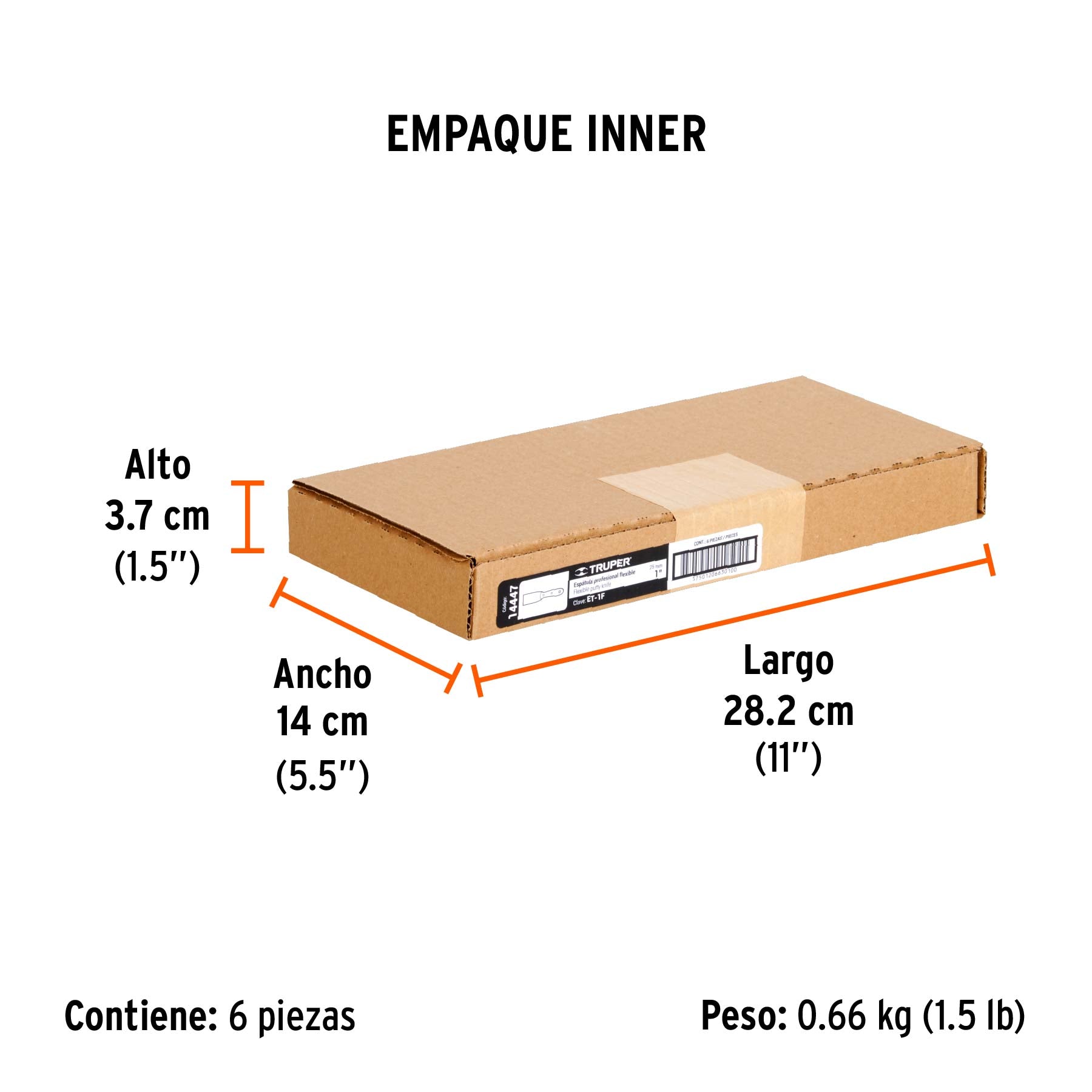 Espátula flexible, mango de madera, 1"