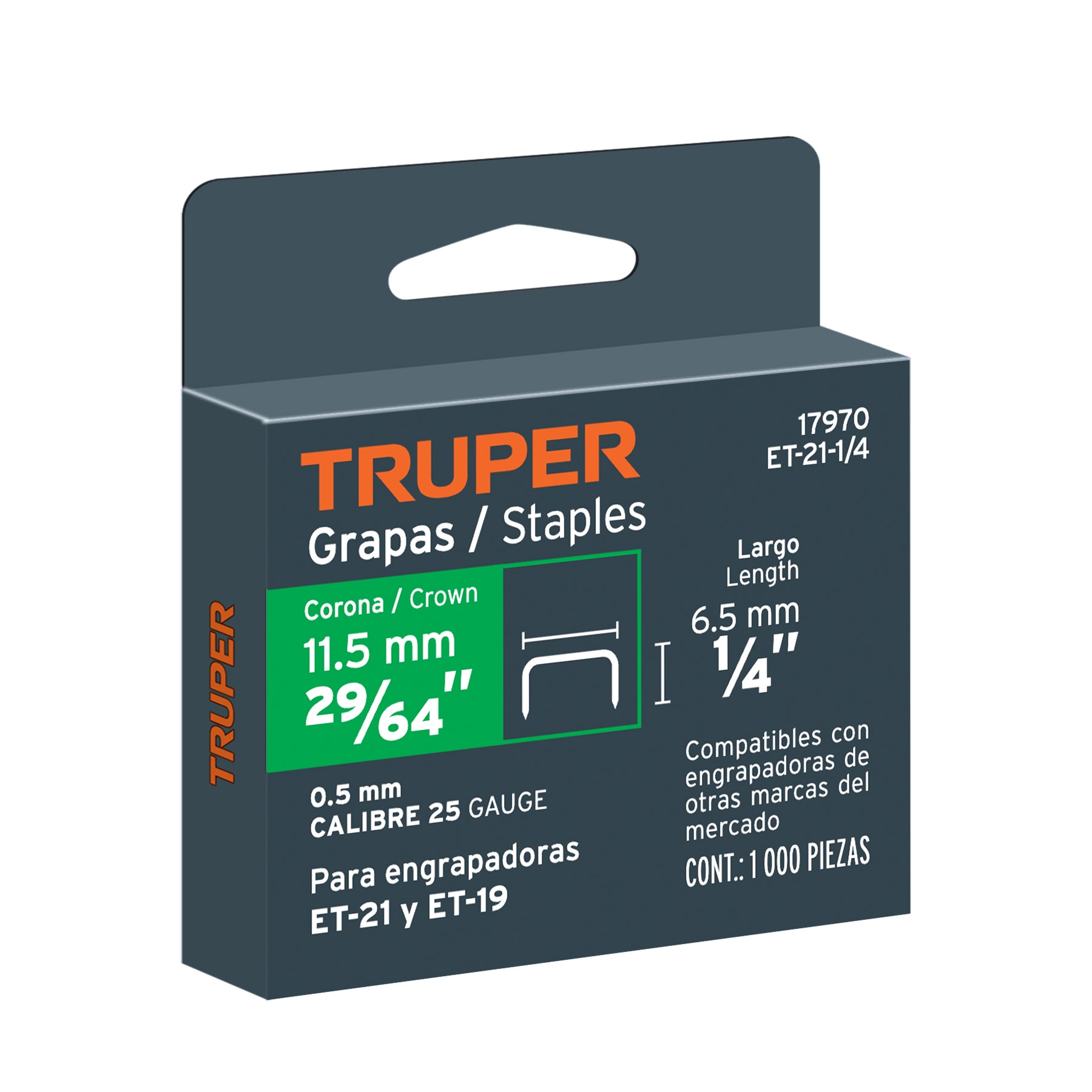 Grapas para et-21, 1/4", caja con 1000 piezas