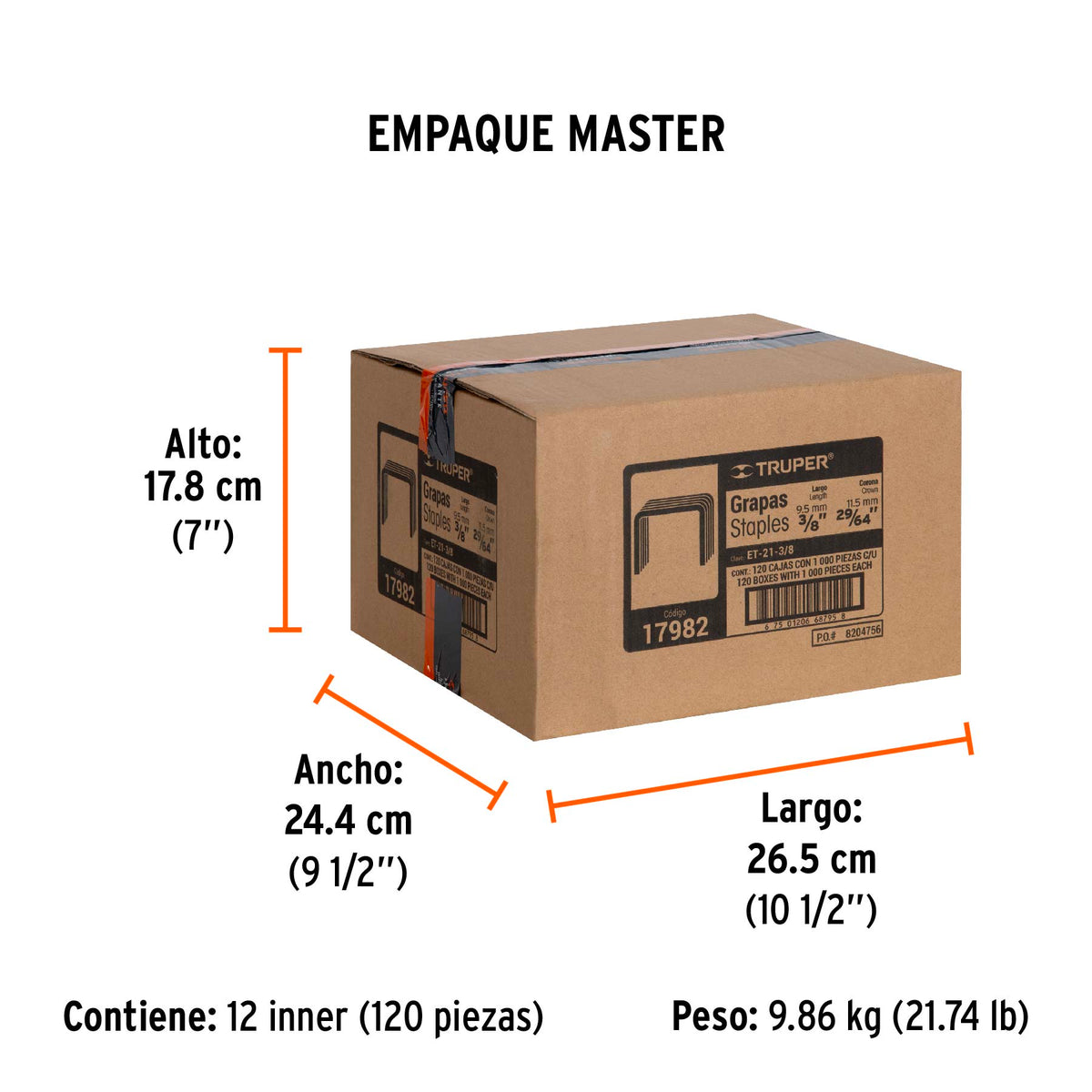 Grapas para et-21, 3/8", caja con 1000 piezas