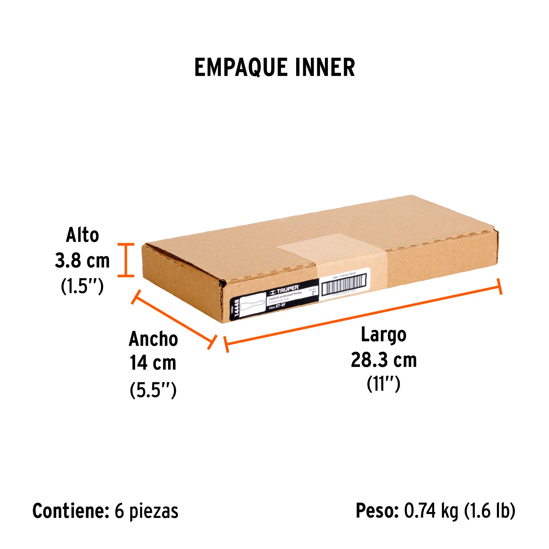 Espátula flexible, mango de madera, 2"
