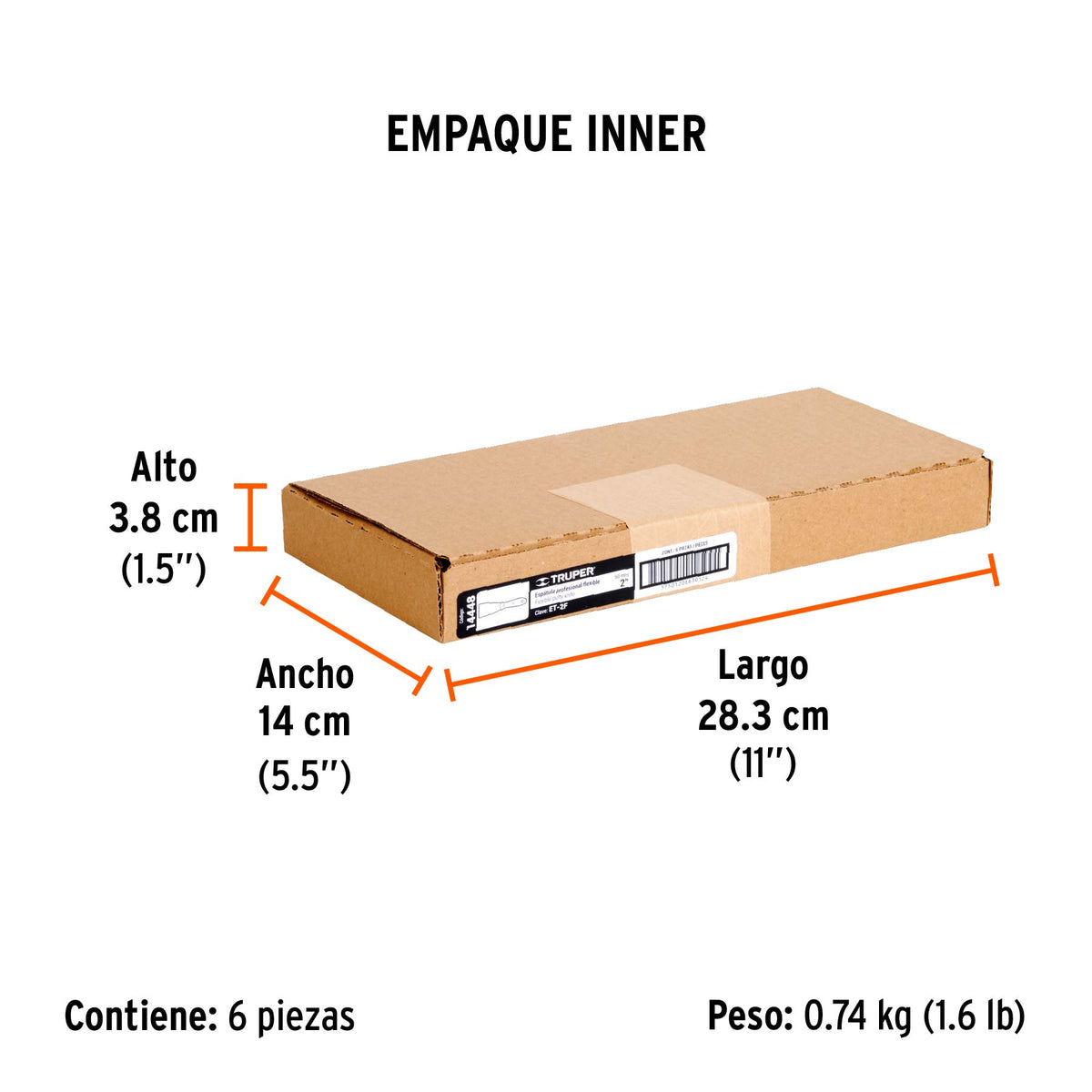Espátula flexible, mango de madera, 2"