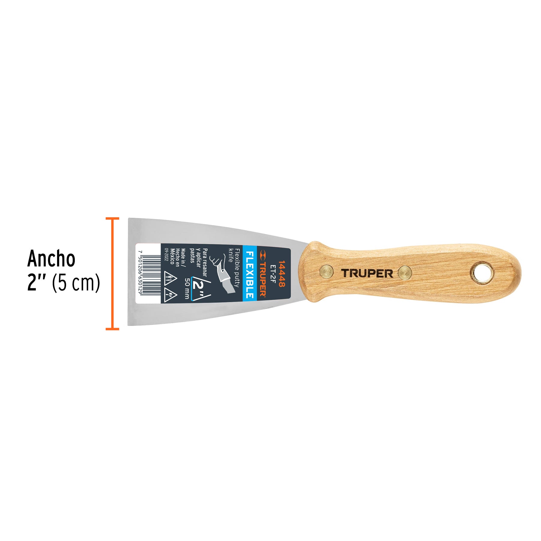 Espátula flexible, mango de madera, 2"