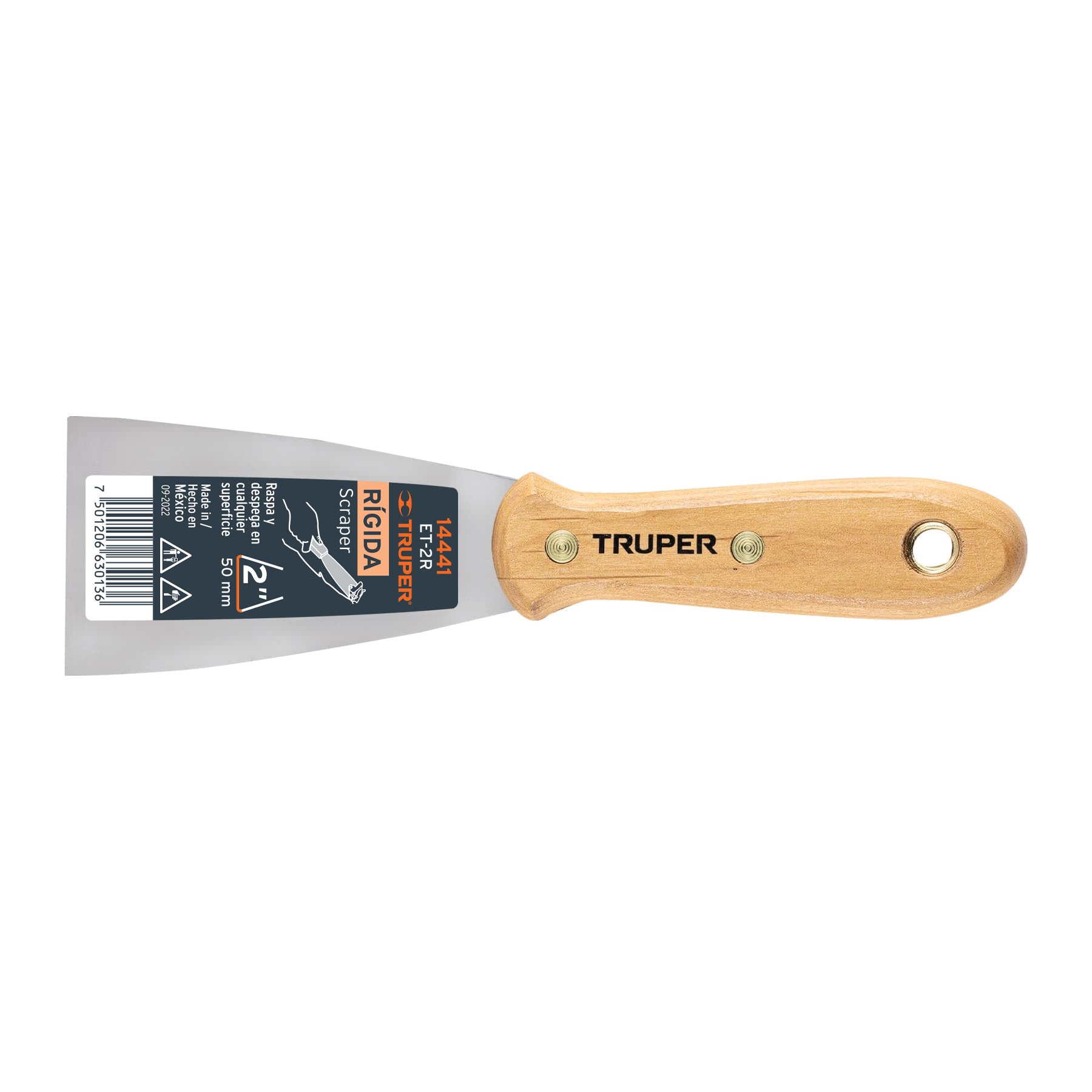 Espátula rígida, mango de madera, 2"