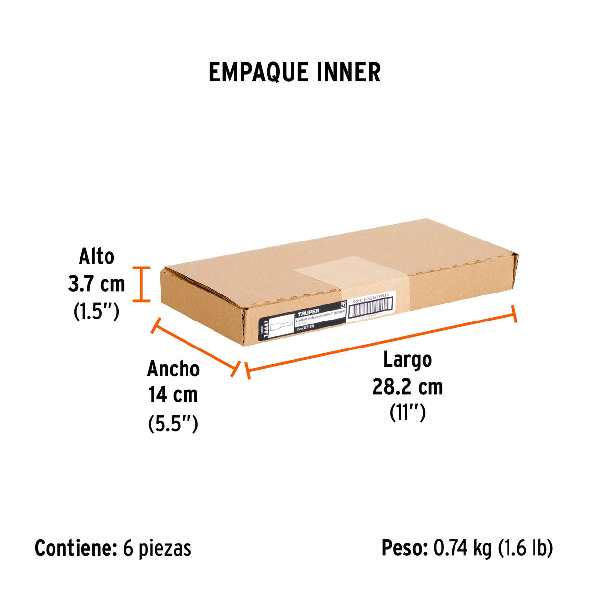 Espátula rígida, mango de madera, 2"