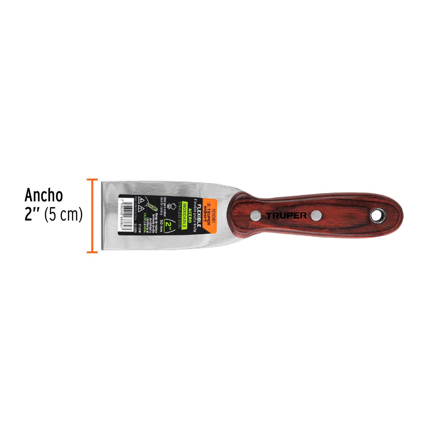 Espátula 2', acero inoxidable, mango madera, Truper Expert