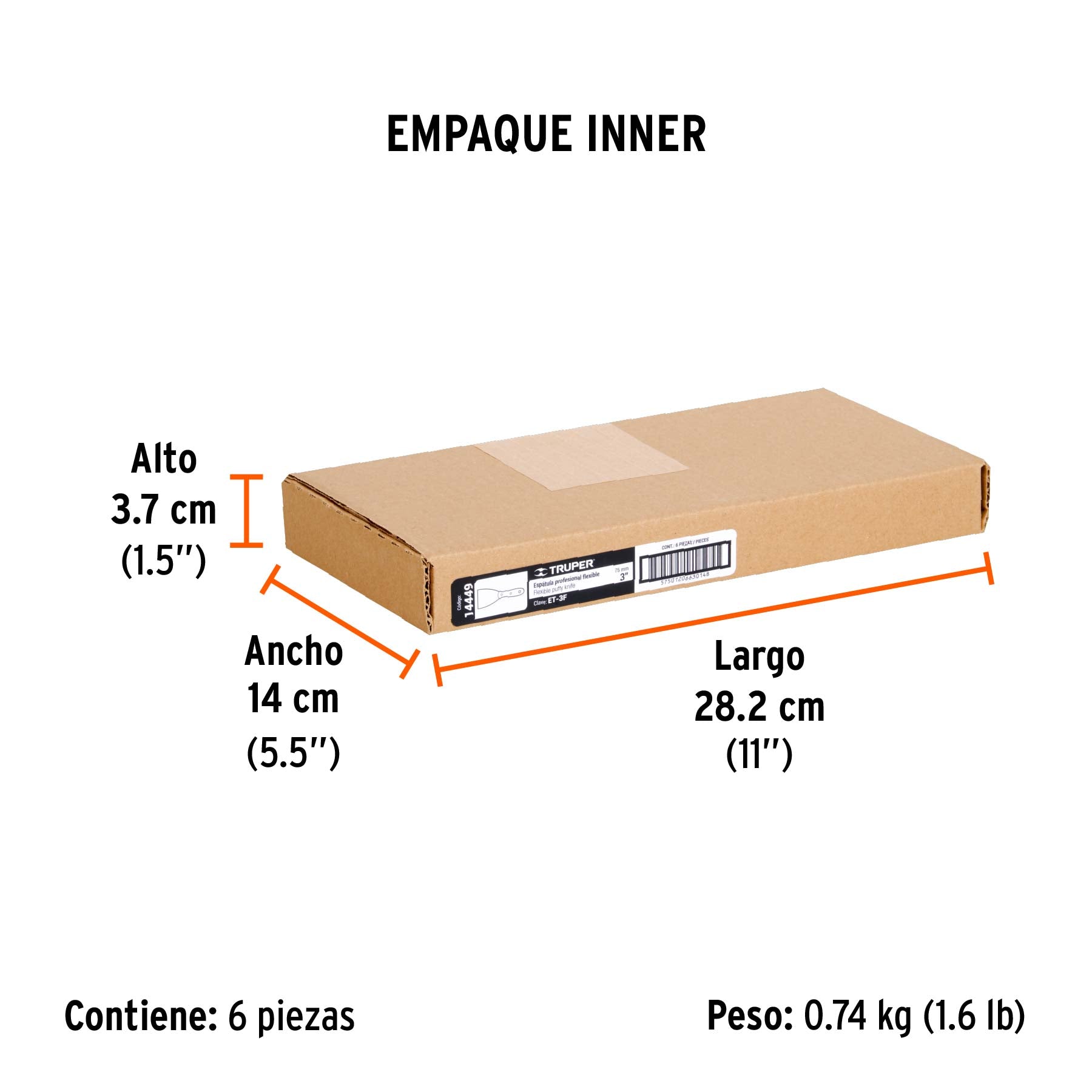 Espátula flexible, mango de madera, 3"