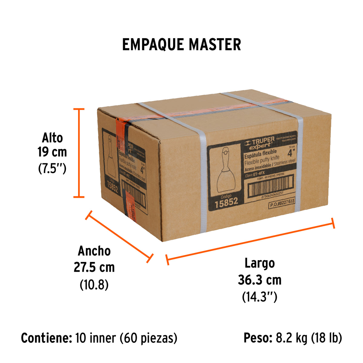 Espátula flexible 4", acero inoxidable, mango comfort grip