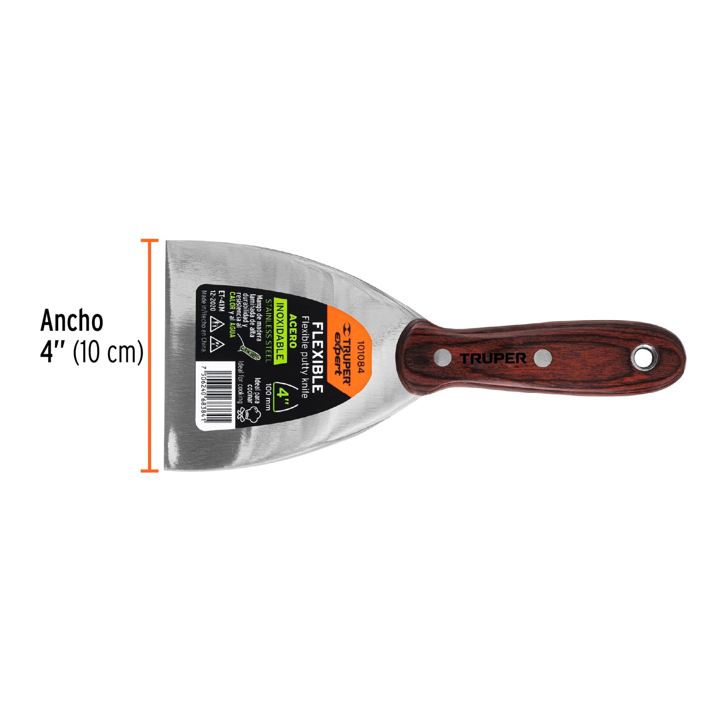 Espátula 4', acero inoxidable, mango madera, Truper Expert