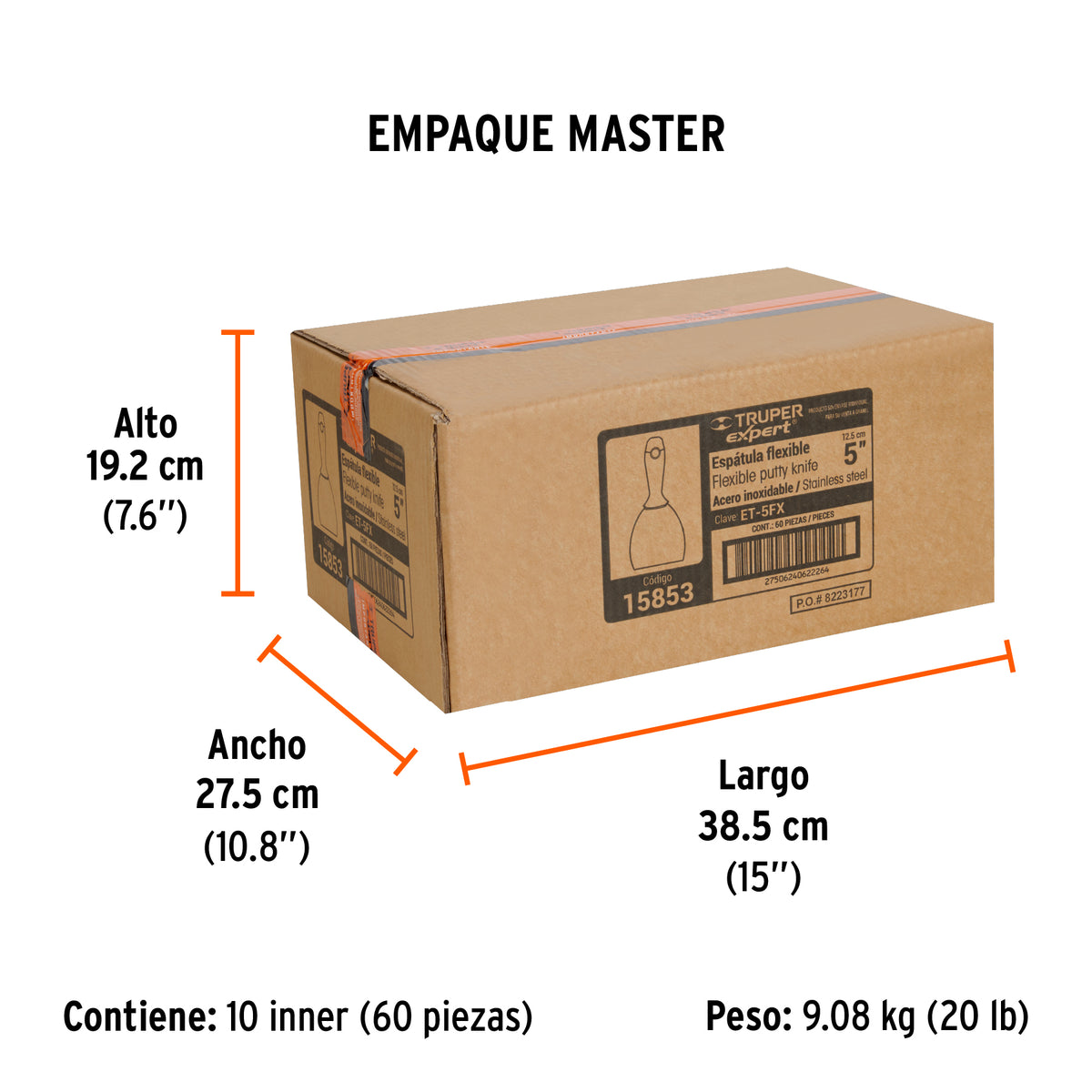 Espátula flexible 5", acero inoxidable, mango comfort grip