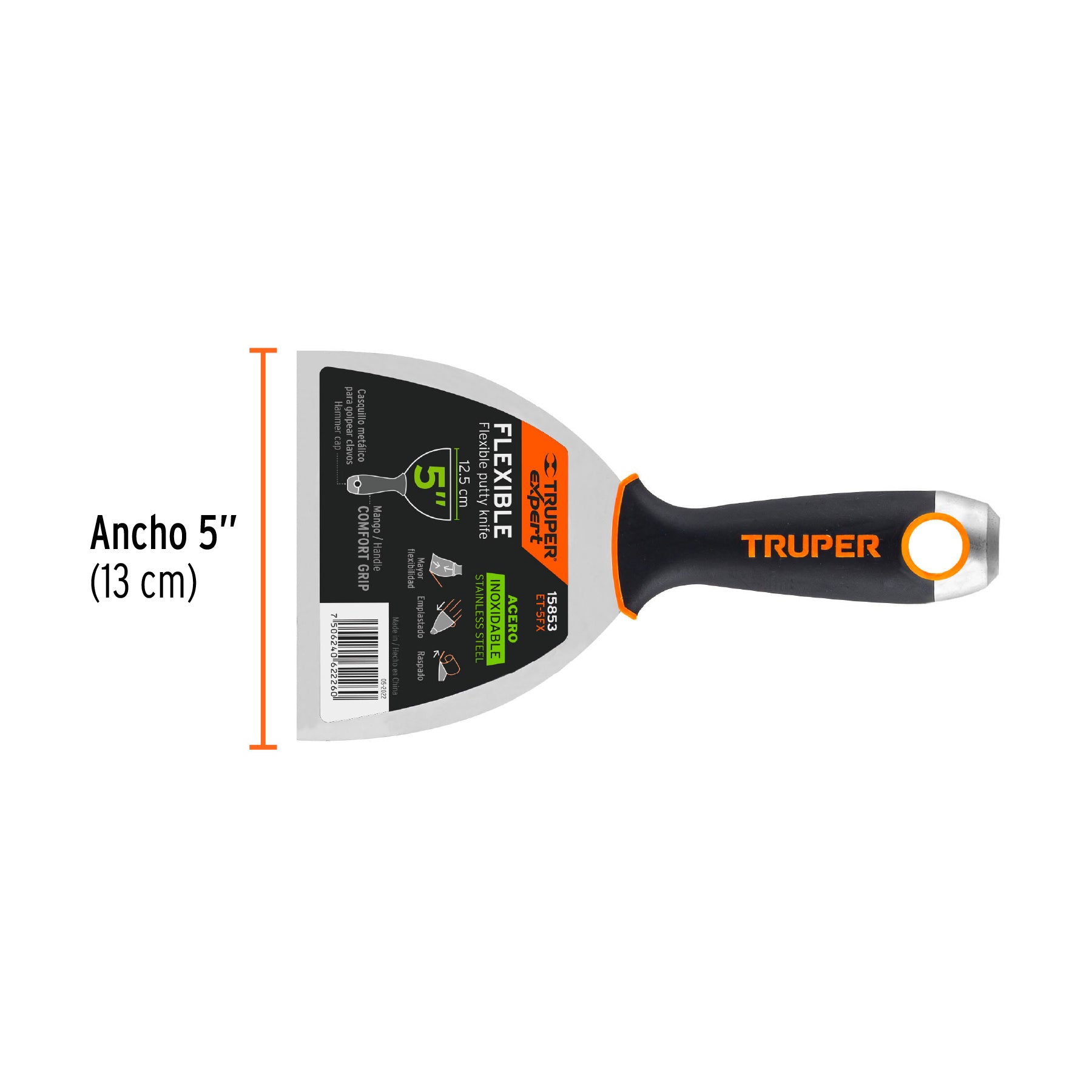 Espátula flexible 5", acero inoxidable, mango comfort grip