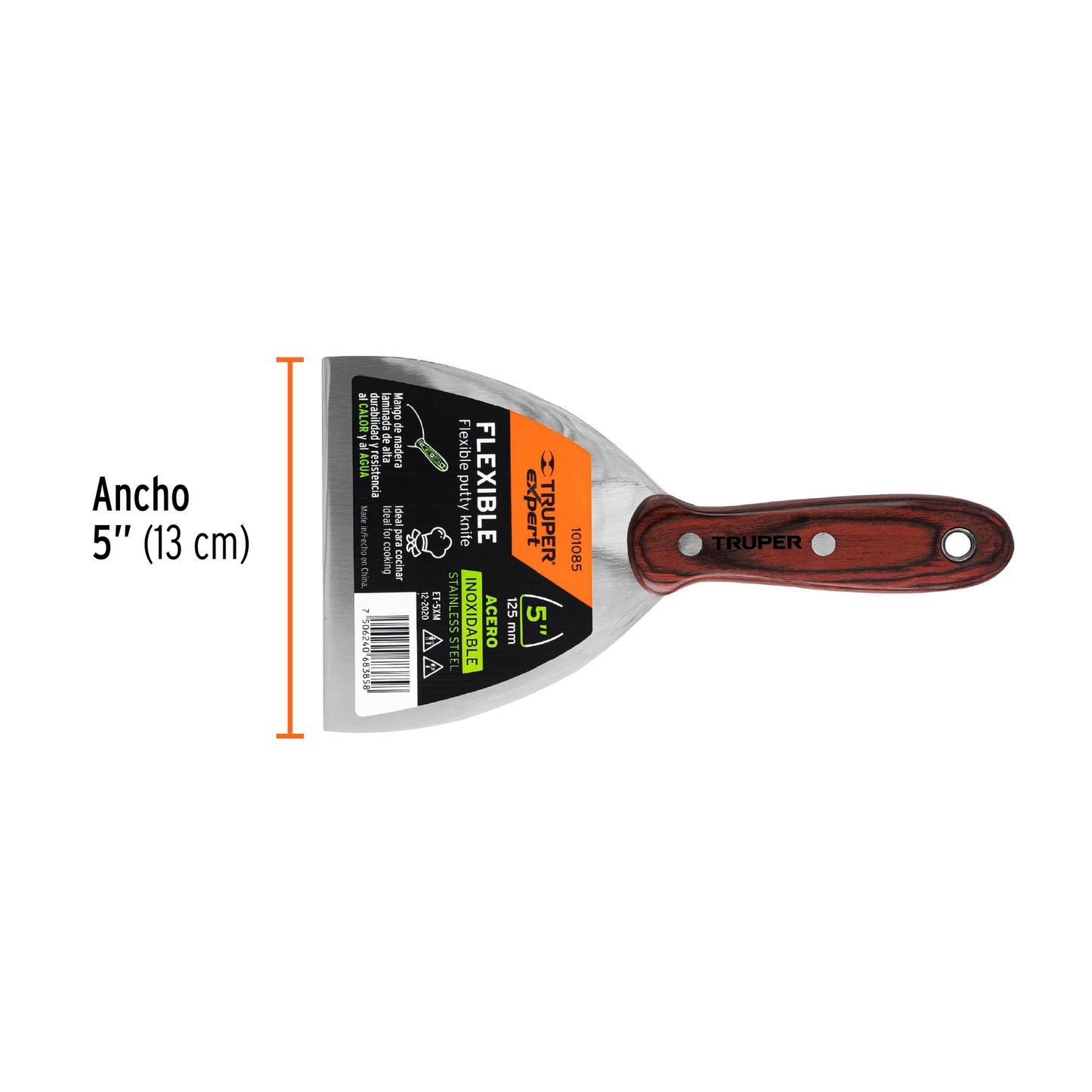 Espátula 5', acero inoxidable, mango madera, Truper Expert