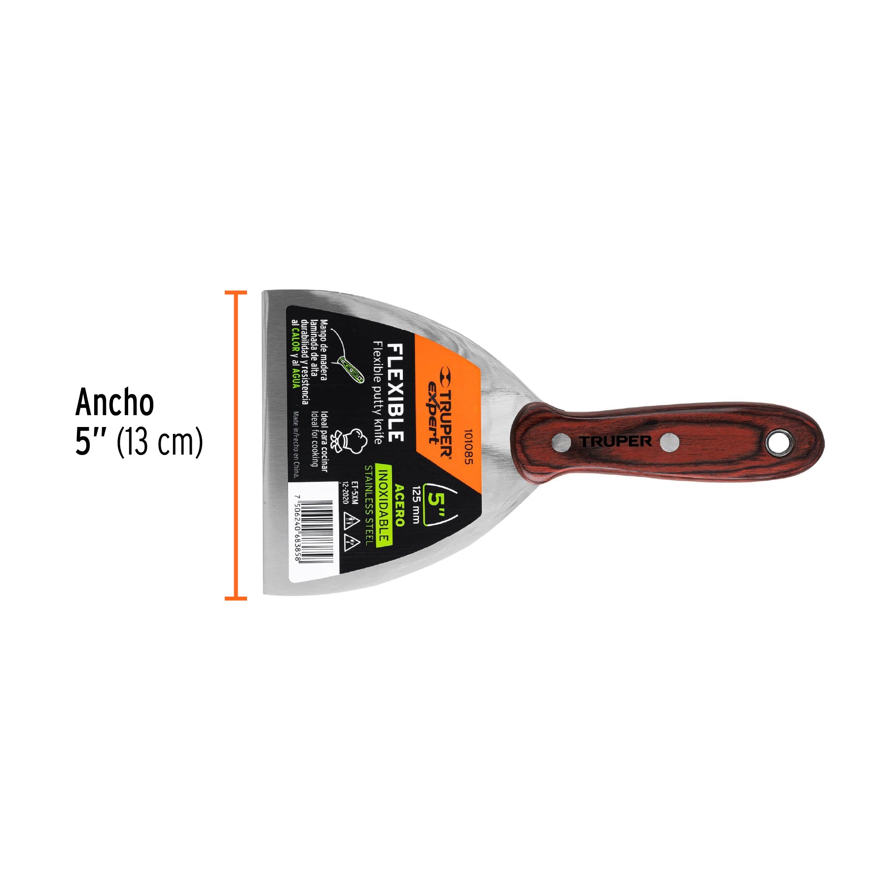 Espátula 5', acero inoxidable, mango madera, Truper Expert