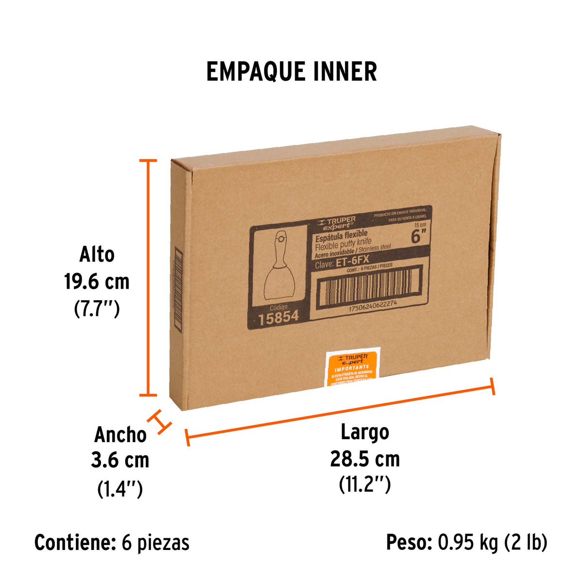 Espátula flexible 6", acero inoxidable, mango comfort grip