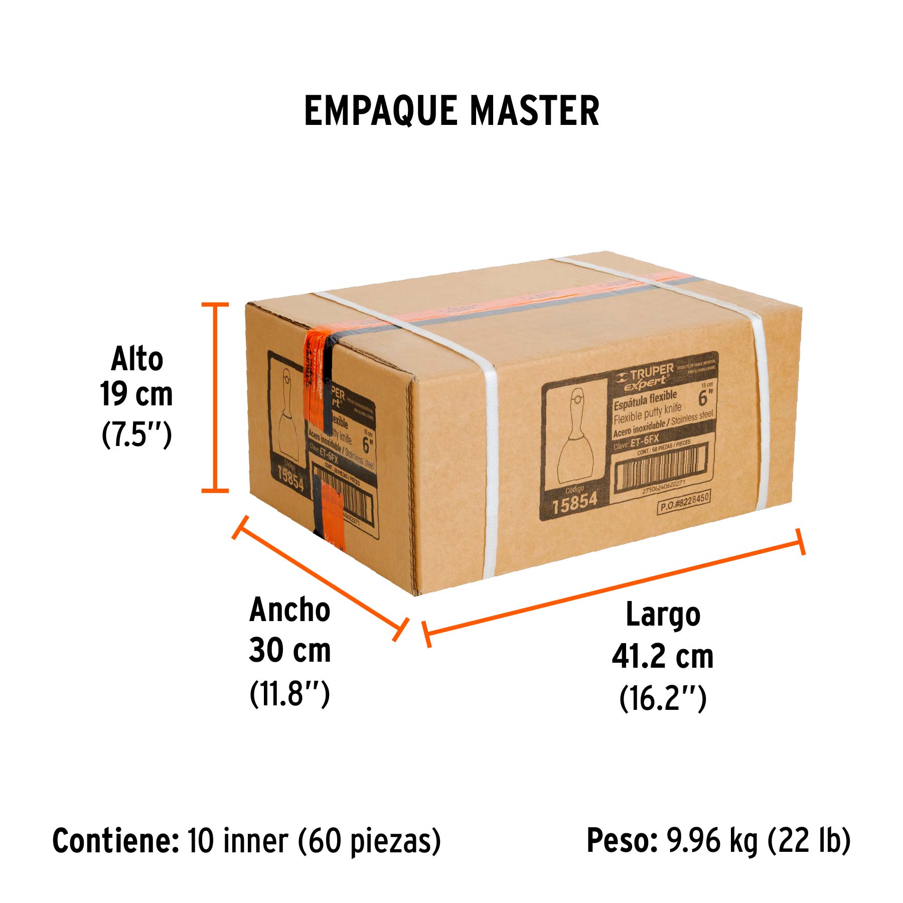 Espátula flexible 6", acero inoxidable, mango comfort grip