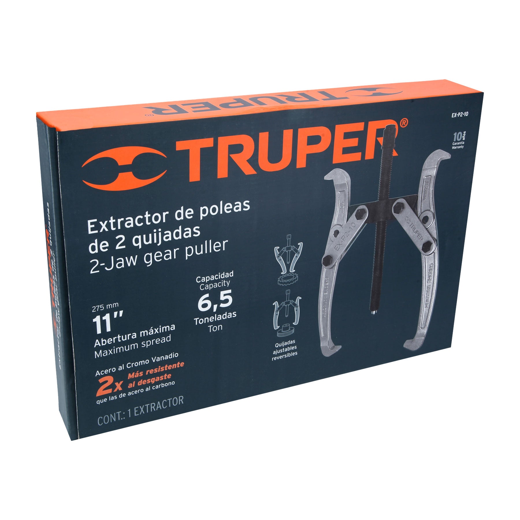 Extractor de poleas, 2 quijadas, 10", TRUPER