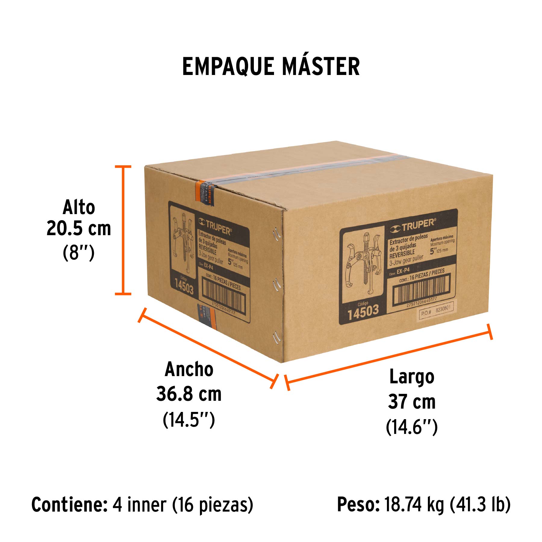 Extractor de poleas, 3 quijadas, 4"