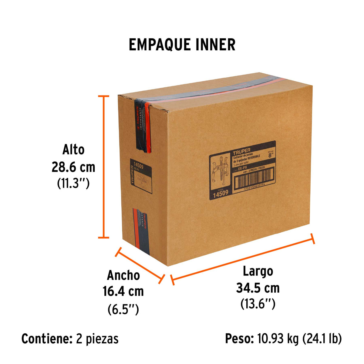 Extractor de poleas, 3 quijadas, 8"