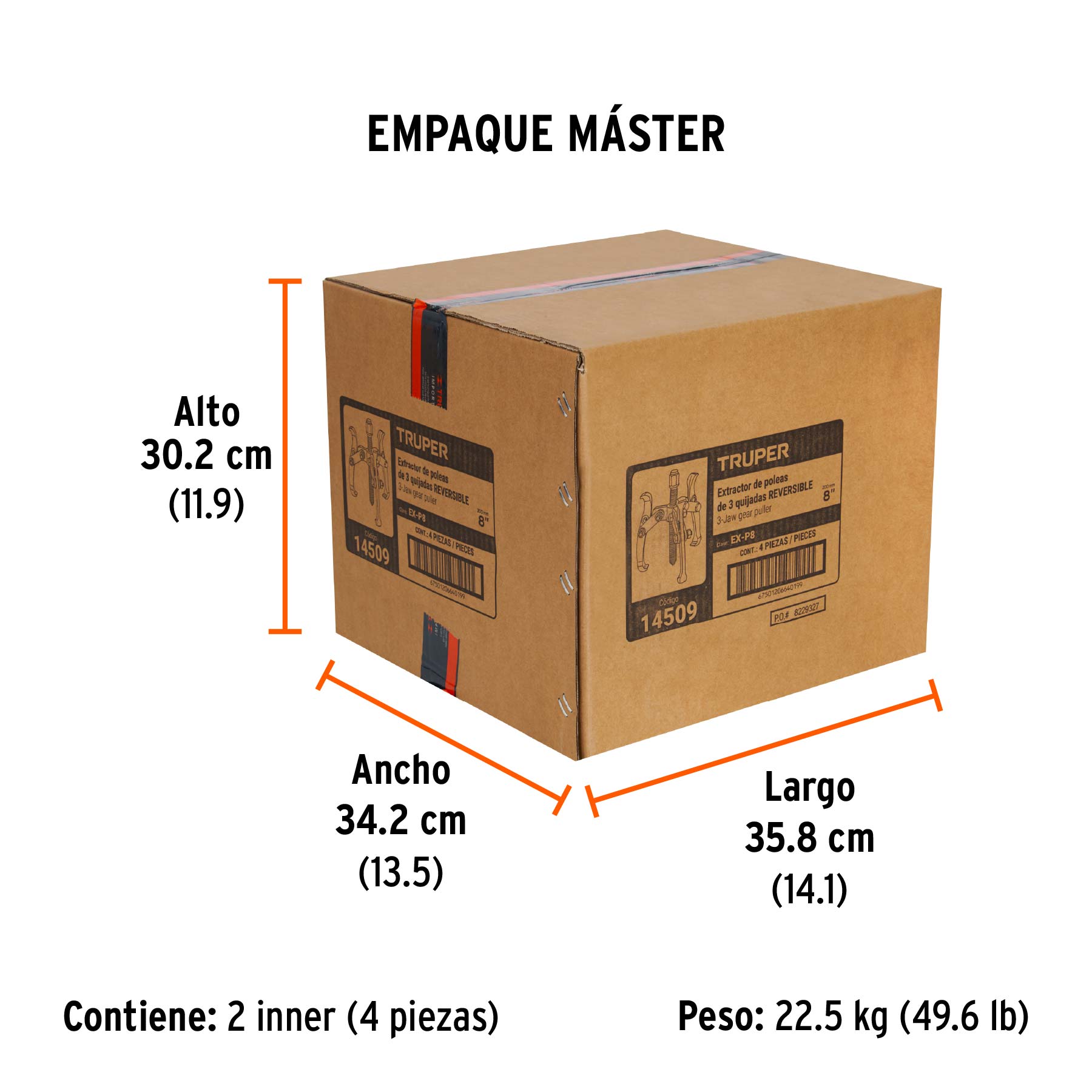 Extractor de poleas, 3 quijadas, 8"