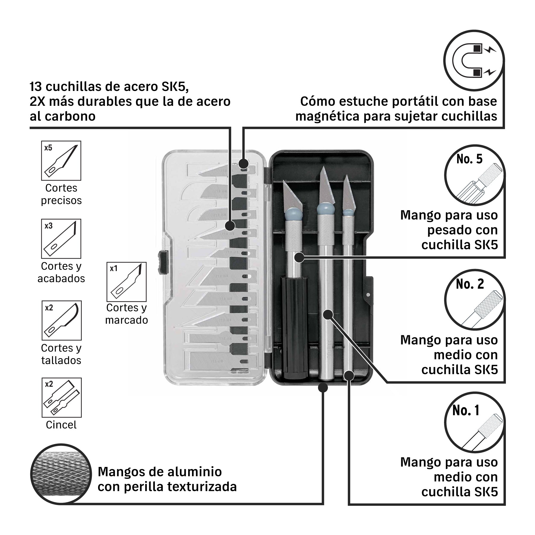 Juego de exactos con estuche, 13 piezas, pretul