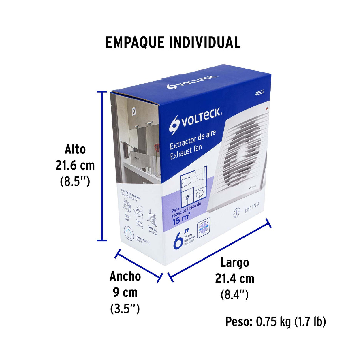 Extractor de aire, 6", color blanco