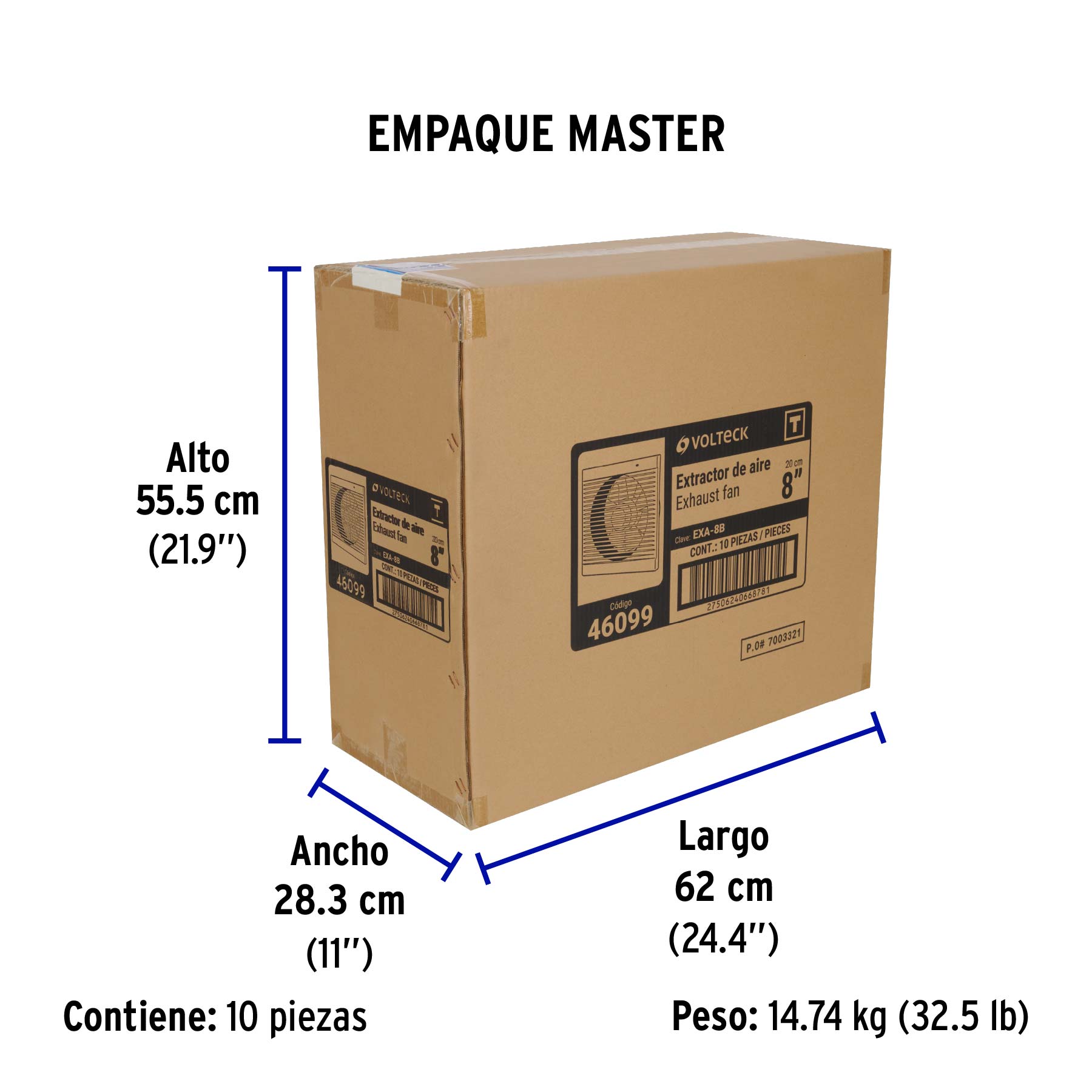 Extractor de aire, 8", color blanco