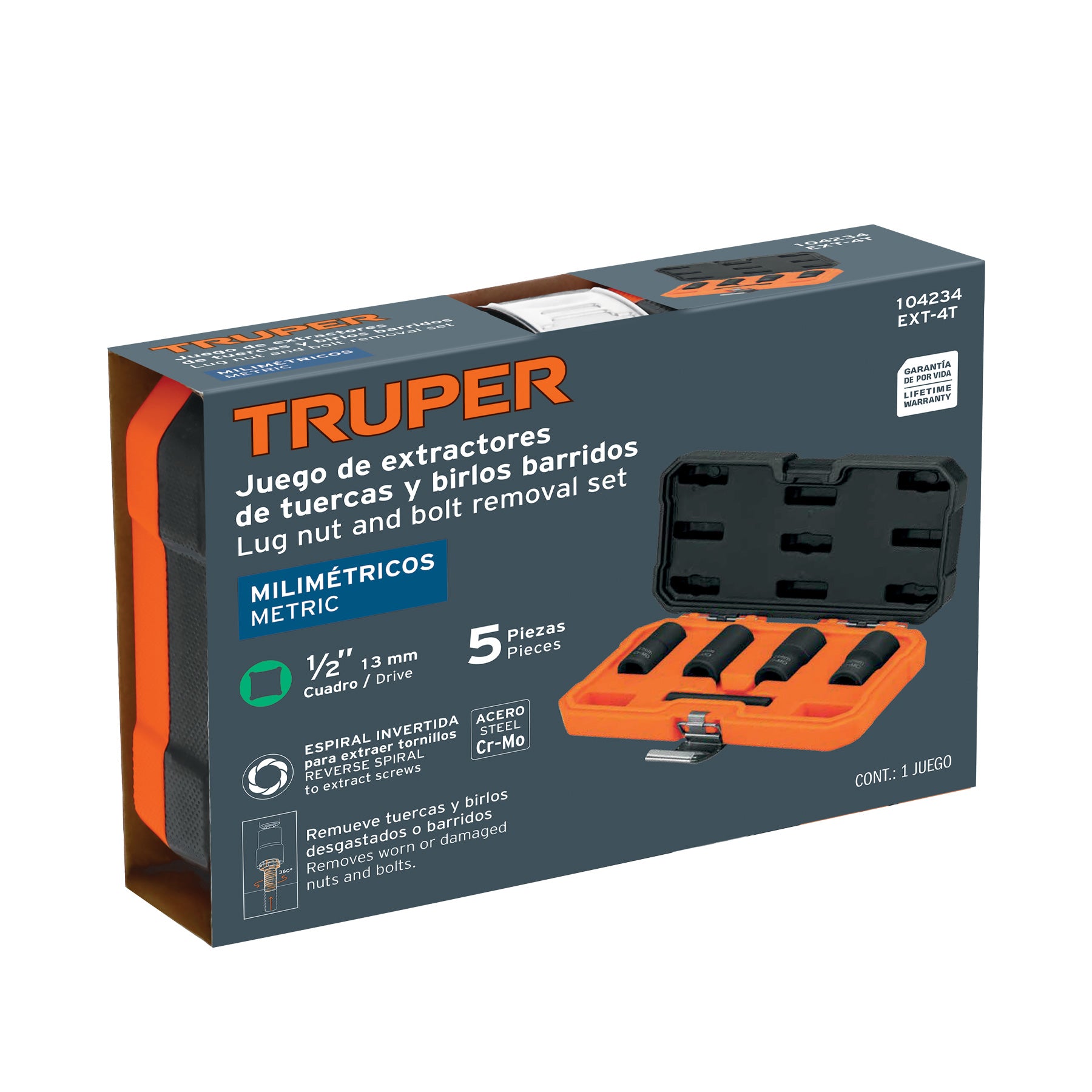 Juego de extractores de tuercas barridas, TRUPER