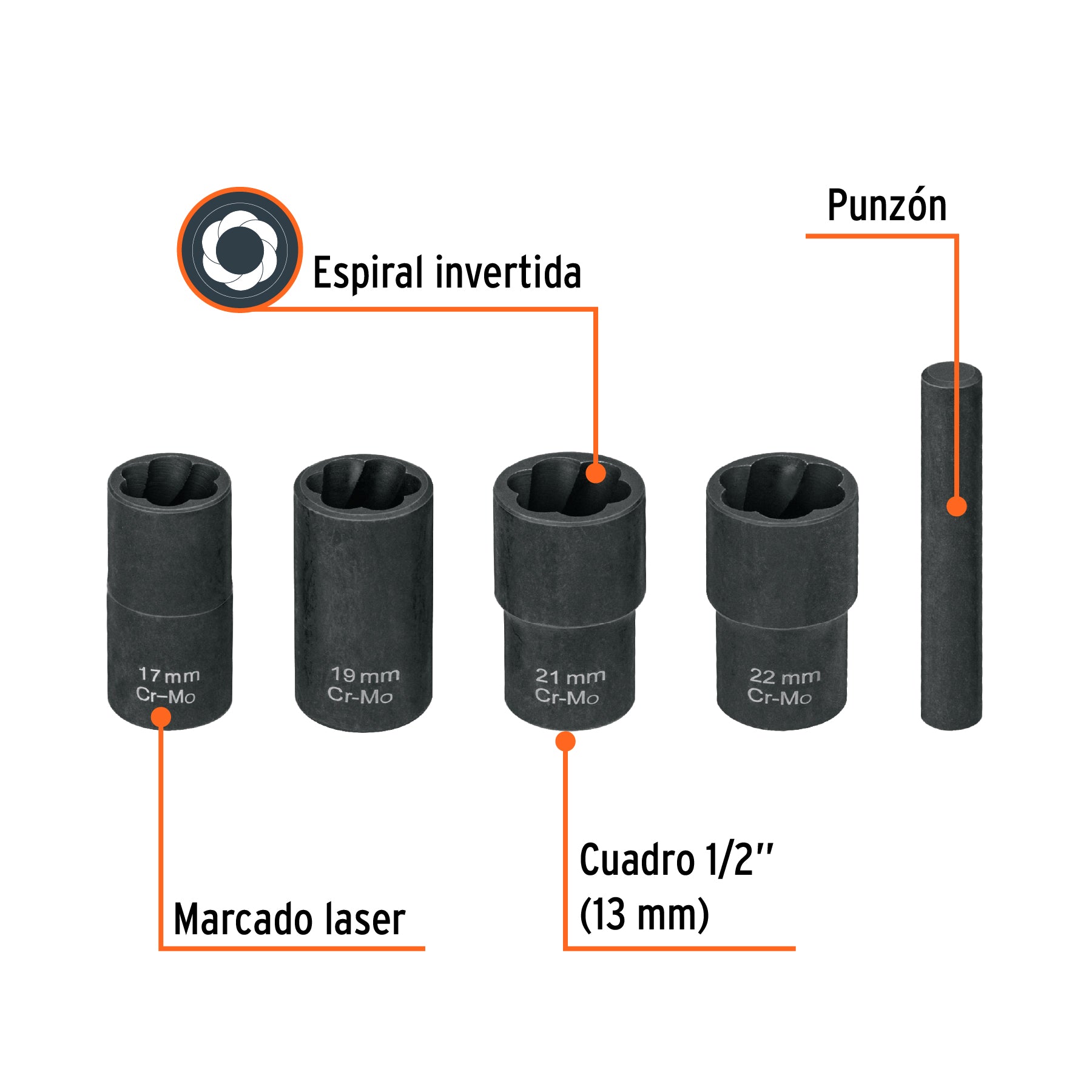 Juego de extractores de tuercas barridas, TRUPER