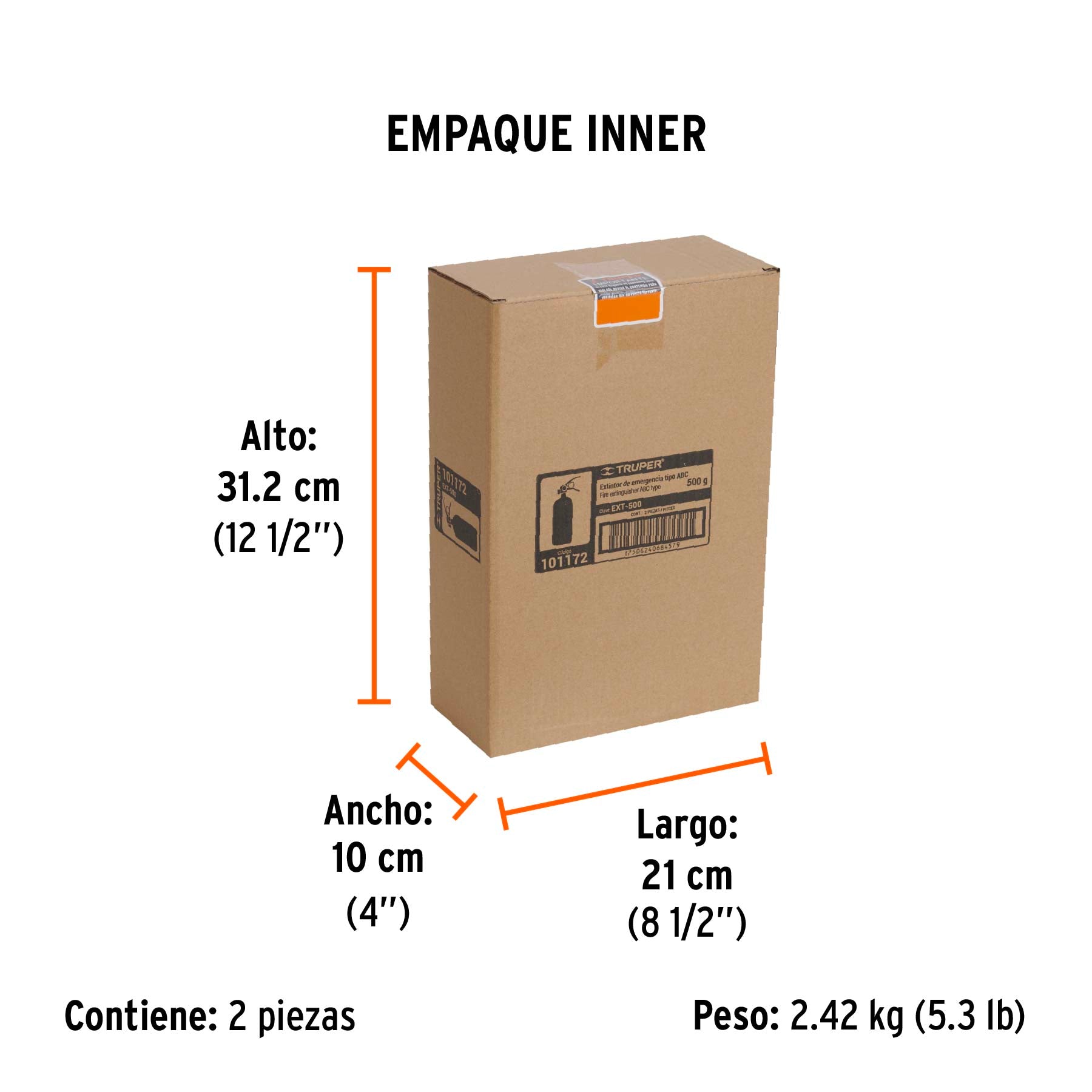 Extintor recargable portátil 0.5 kg, polvo tipo ABC