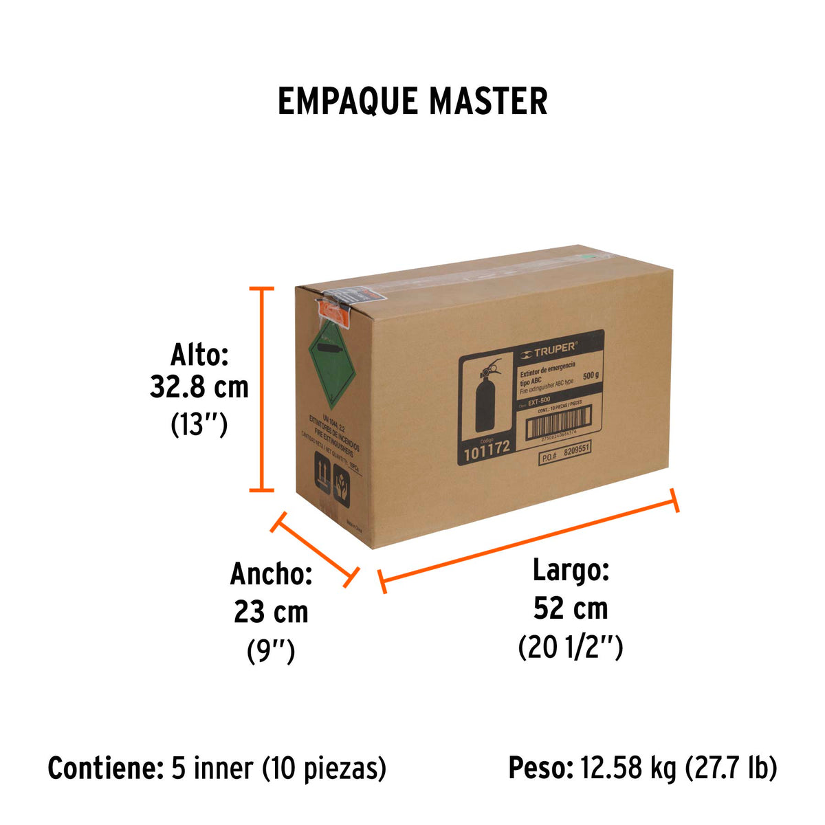 Extintor recargable portátil 0.5 kg, polvo tipo ABC