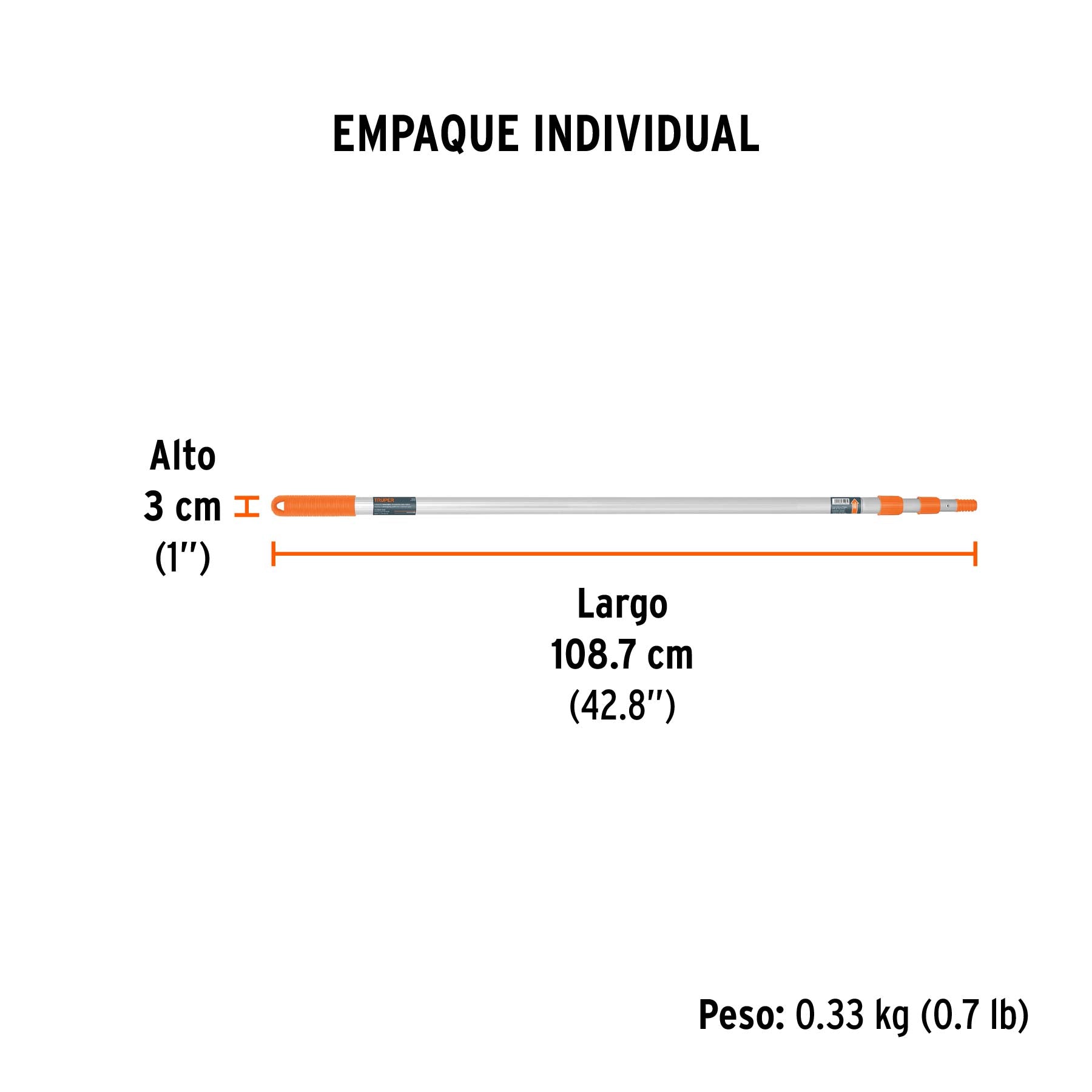 Extensión de aluminio para rodillo, 2 m