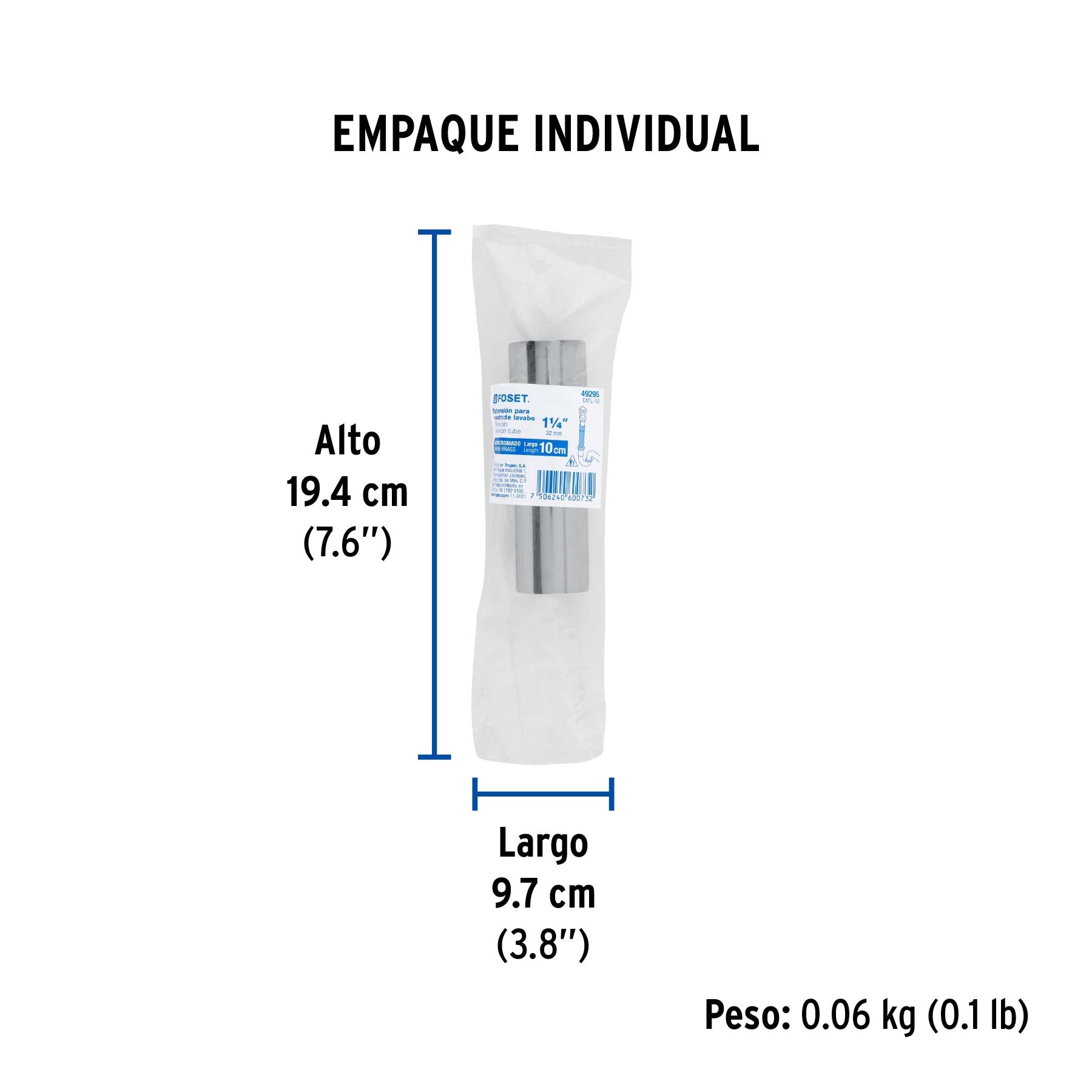 Extensión para contra de lavabo, 10 cm, cromo, 1-1/4"