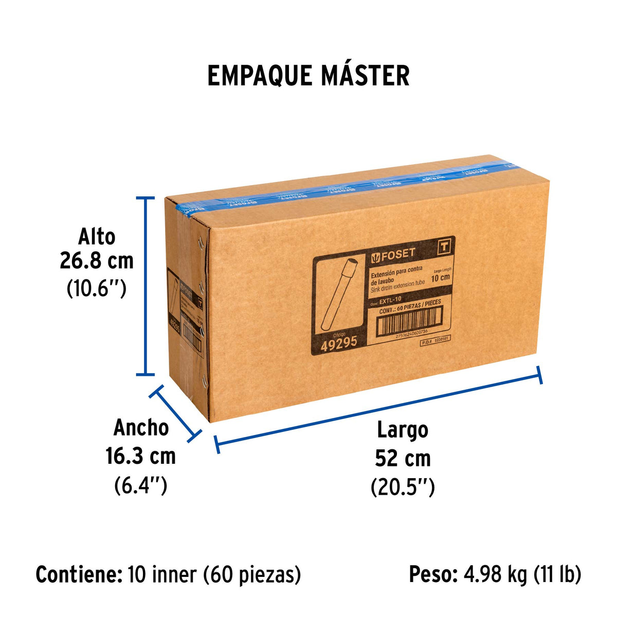 Extensión para contra de lavabo, 10 cm, cromo, 1-1/4"