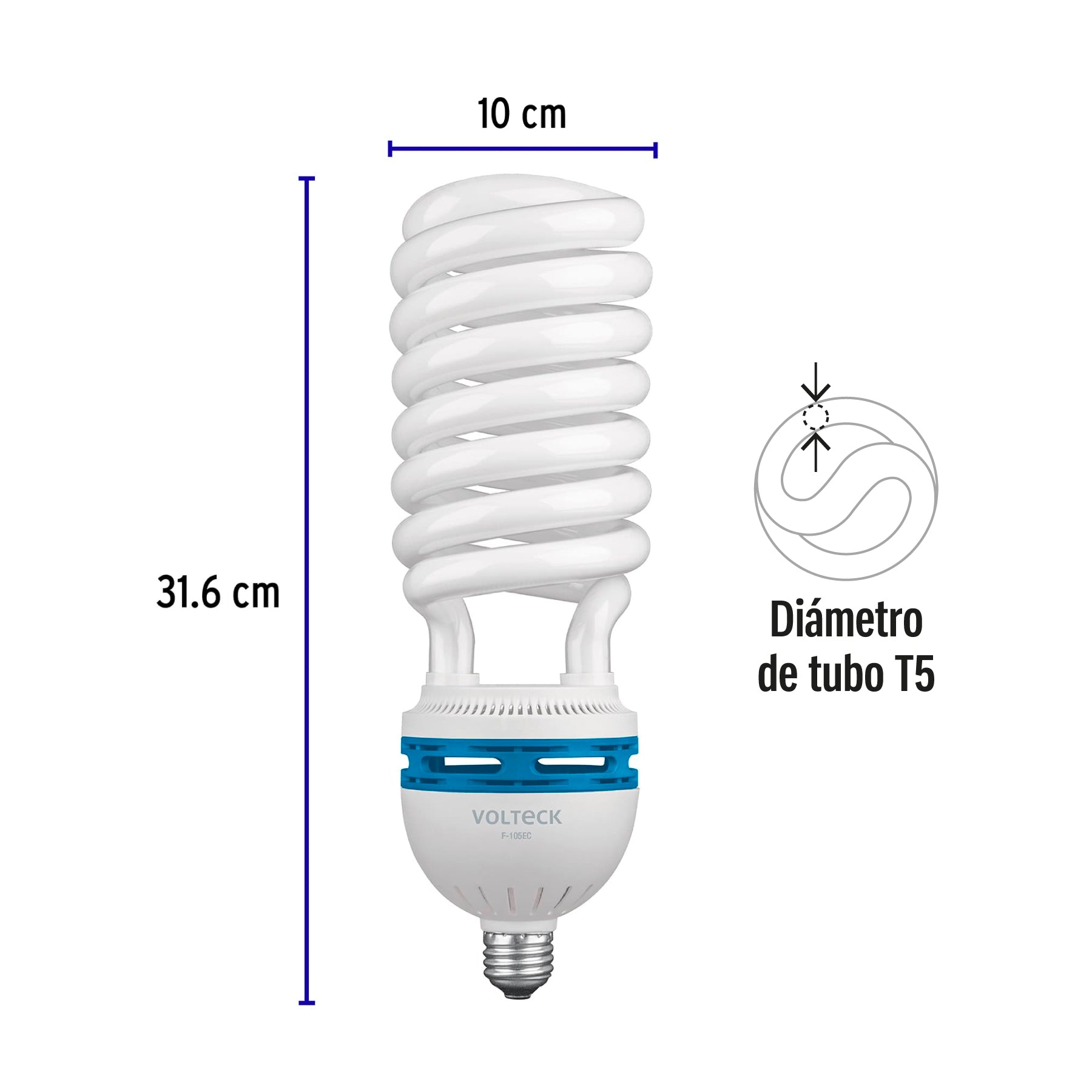 Lámpara 105 W, espiral, alta potencia, luz día, T5, en caja